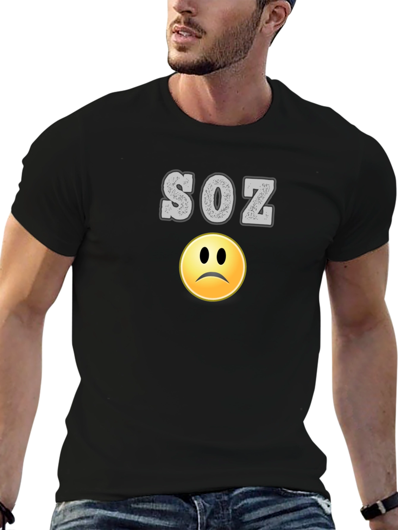 SOZ Sad Face Emoji Graphic Black T-Shirt