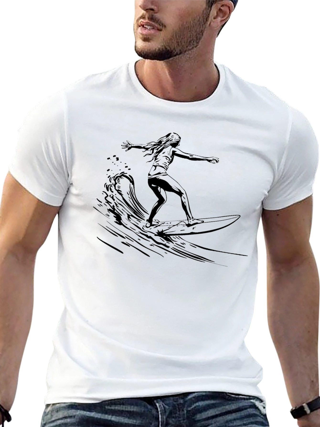 Black Graphic Tee - Surfer Girl