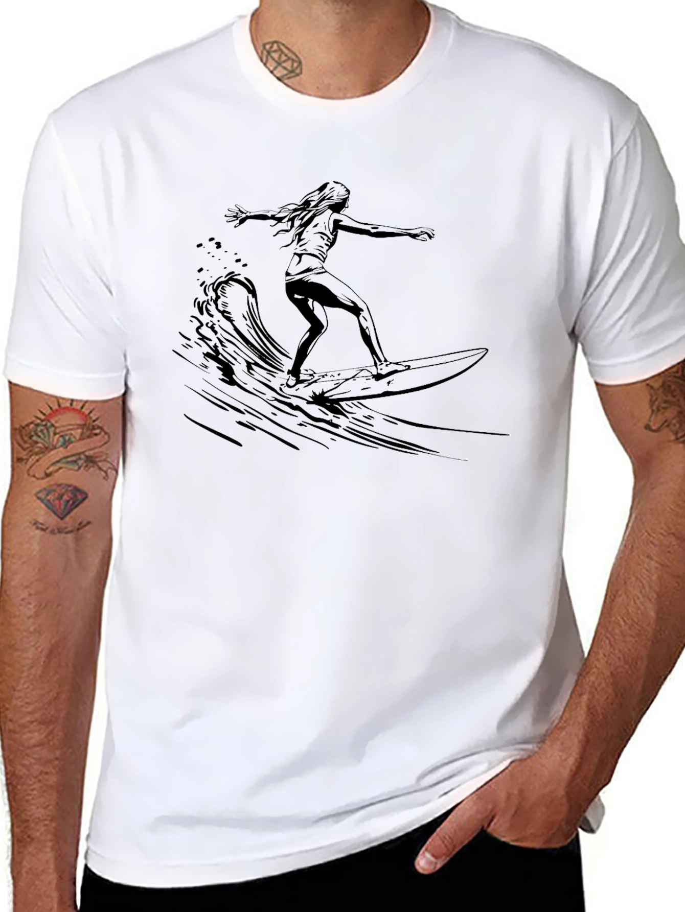 Black Graphic Tee - Surfer Girl