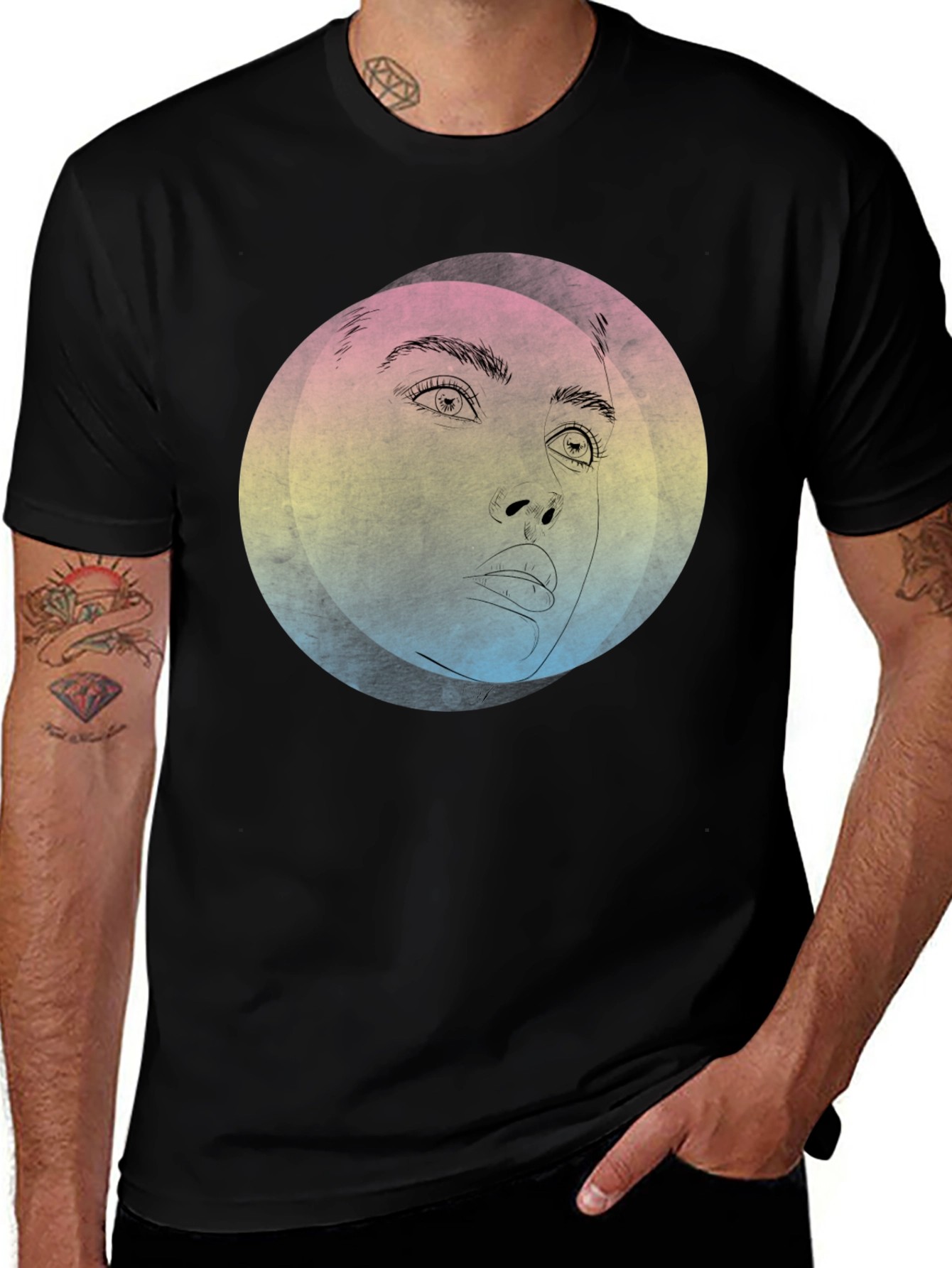 Abstract Face Graphic Black T-Shirt