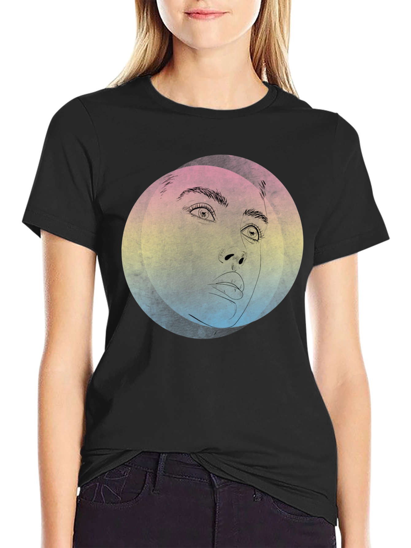 Abstract Face Graphic Black T-Shirt