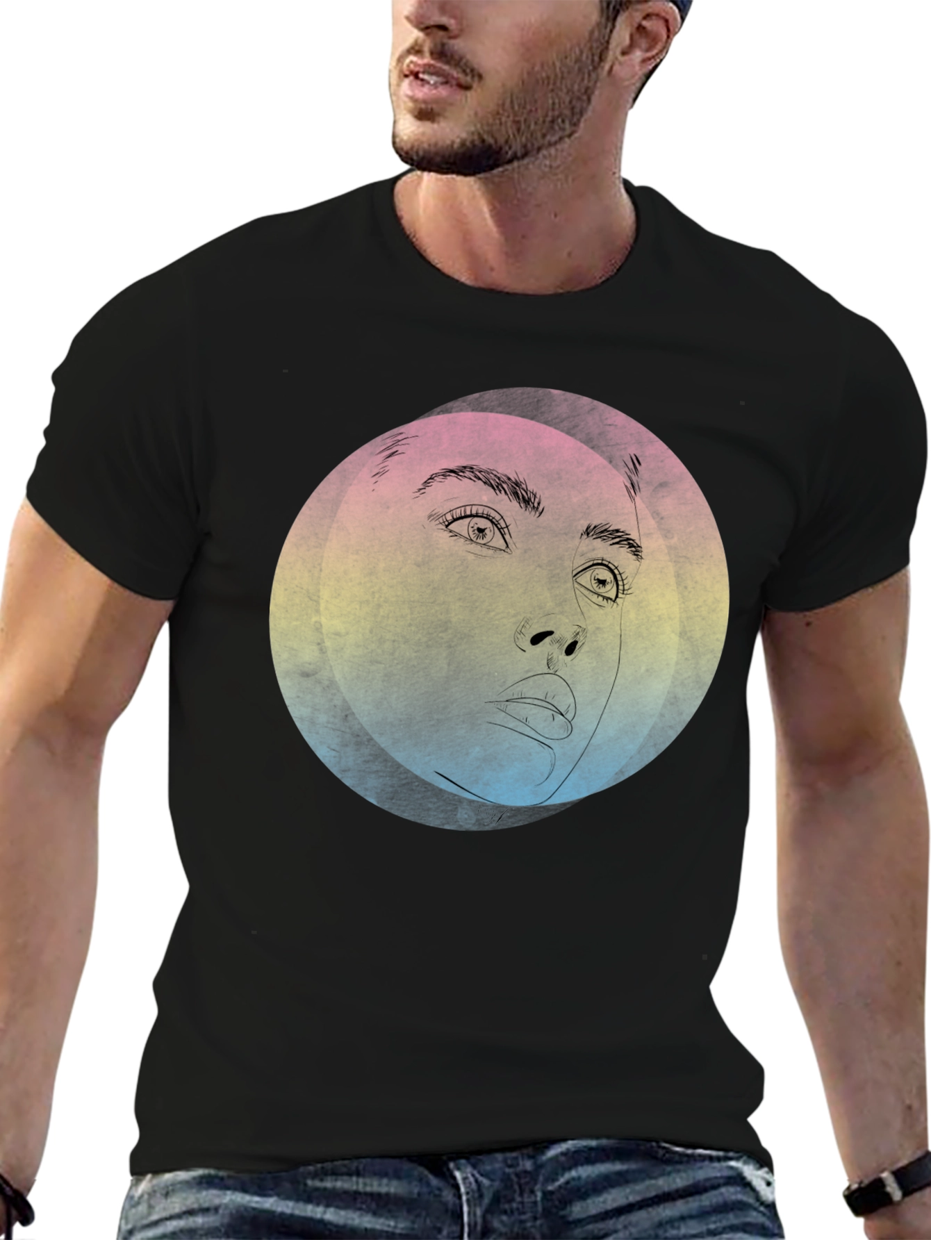 Abstract Face Graphic Black T-Shirt