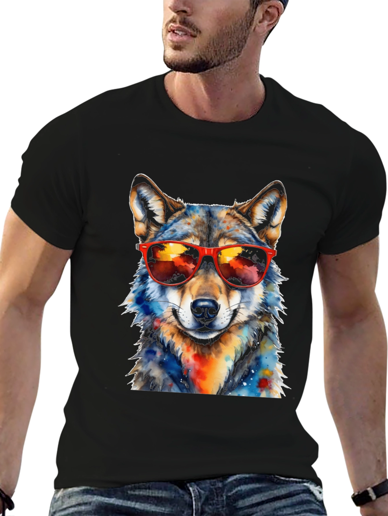 Cool Wolf Graphic Tee - Mens Black T-Shirt