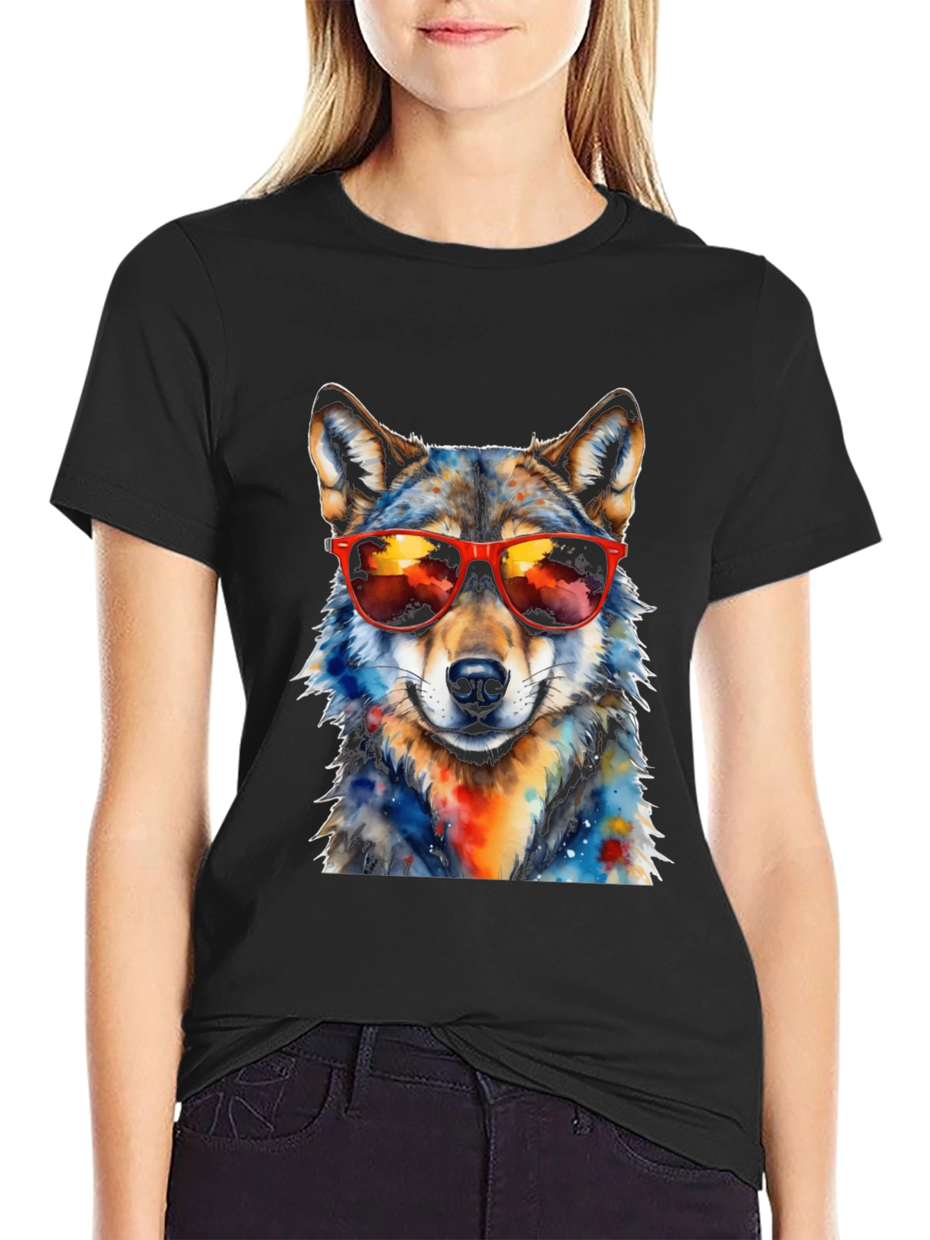 Cool Wolf Graphic Tee - Mens Black T-Shirt