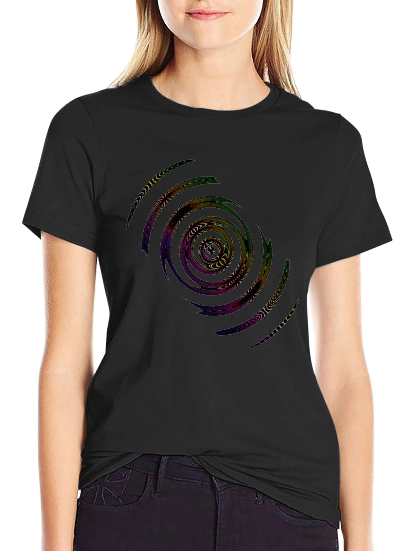 Abstract Spiral Graphic Black T-Shirt
