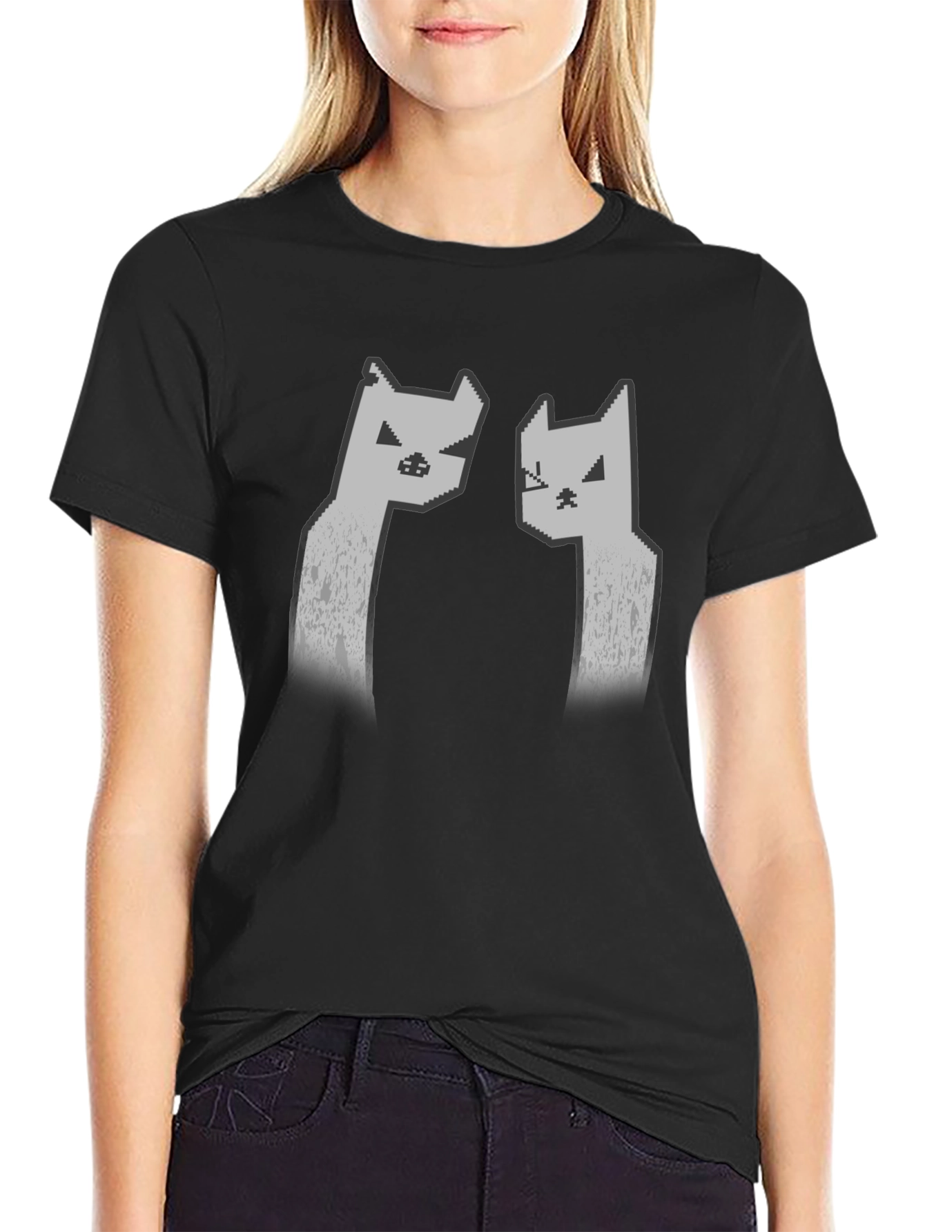 Pixel Cat Graphic Tee - Black Unisex T-Shirt