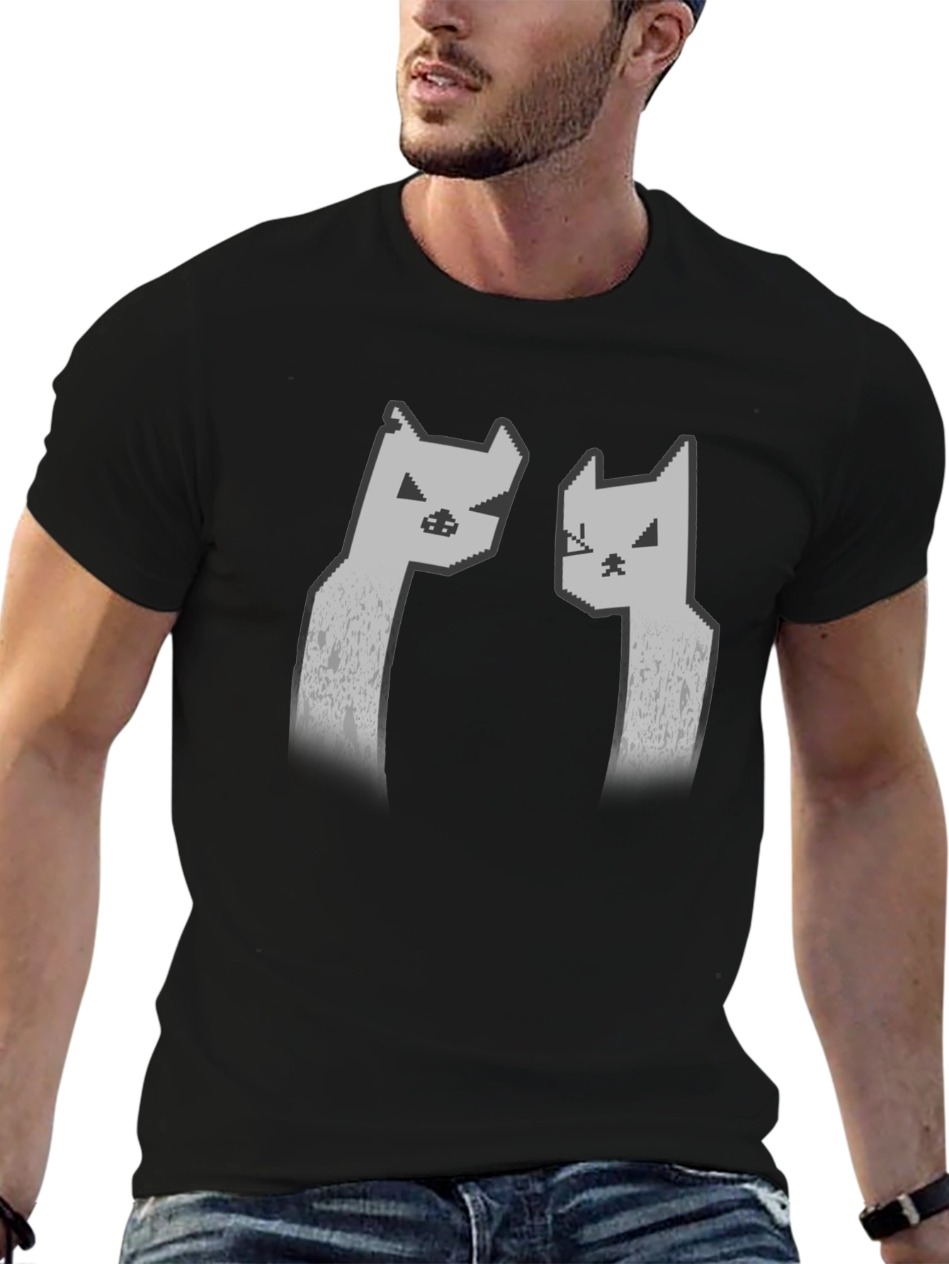 Pixel Cat Graphic Tee - Black Unisex T-Shirt