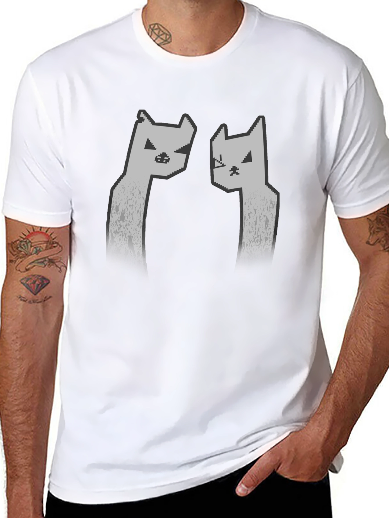 Pixel Cat Graphic Tee - Black Unisex T-Shirt