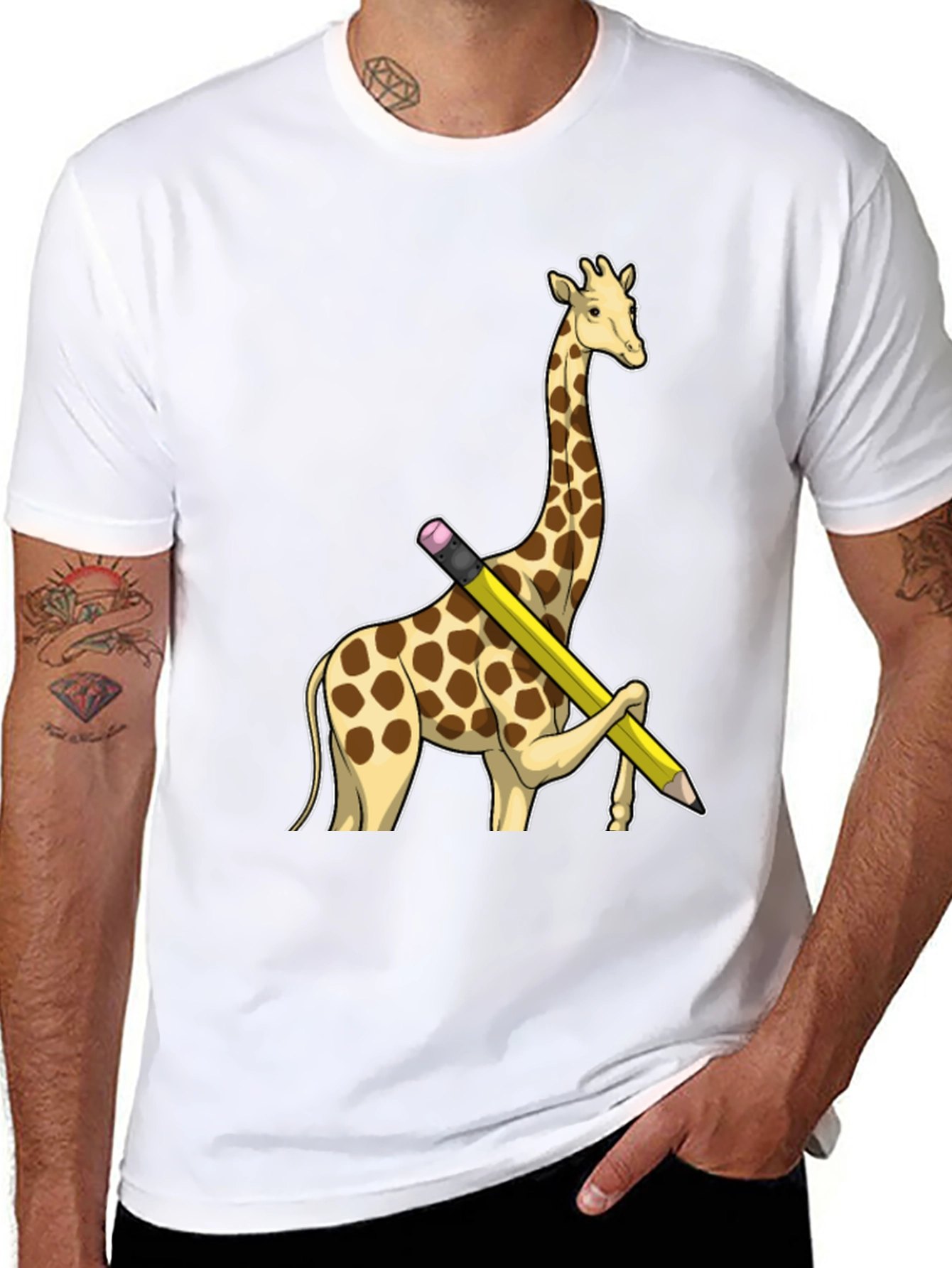 Giraffe Pencil T-Shirt - Black Graphic Tee