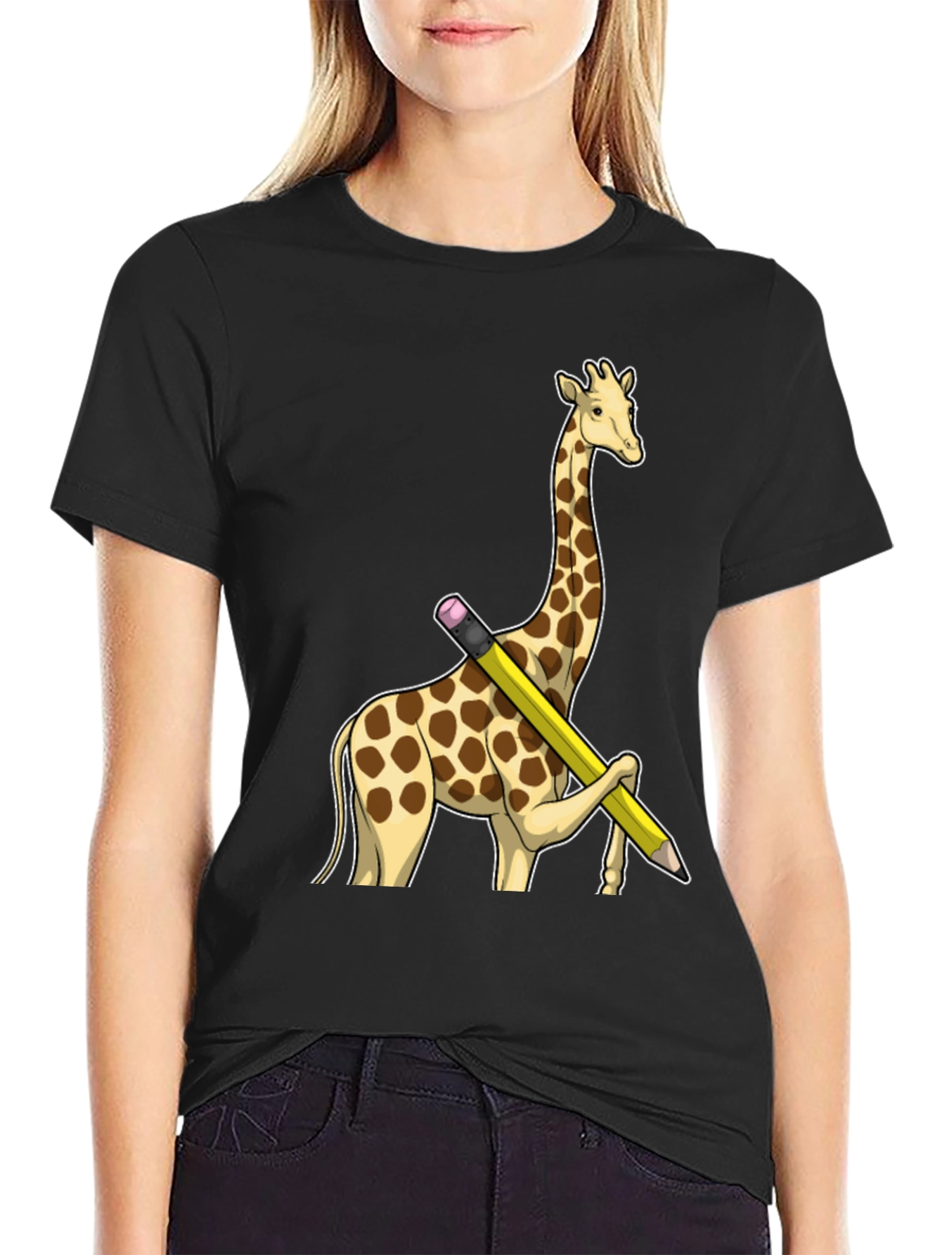 Giraffe Pencil T-Shirt - Black Graphic Tee