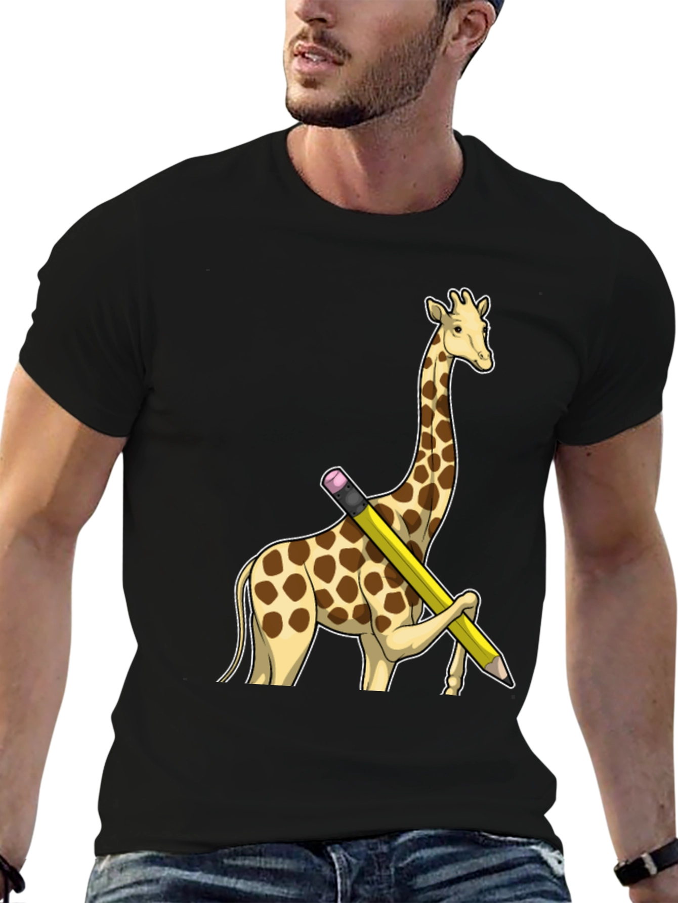 Giraffe Pencil T-Shirt - Black Graphic Tee