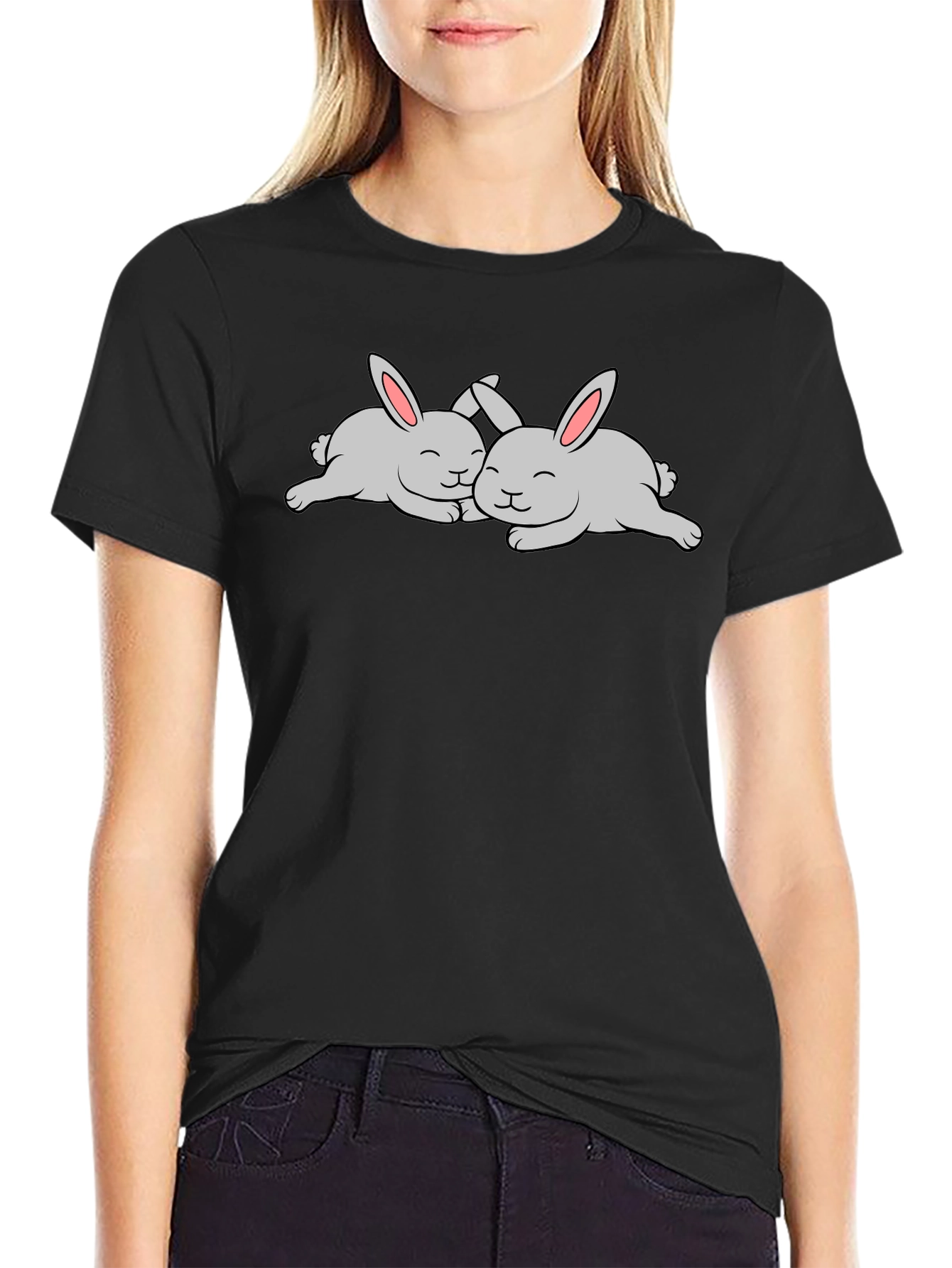 Cute Rabbits T-Shirt - Black Cotton Tee