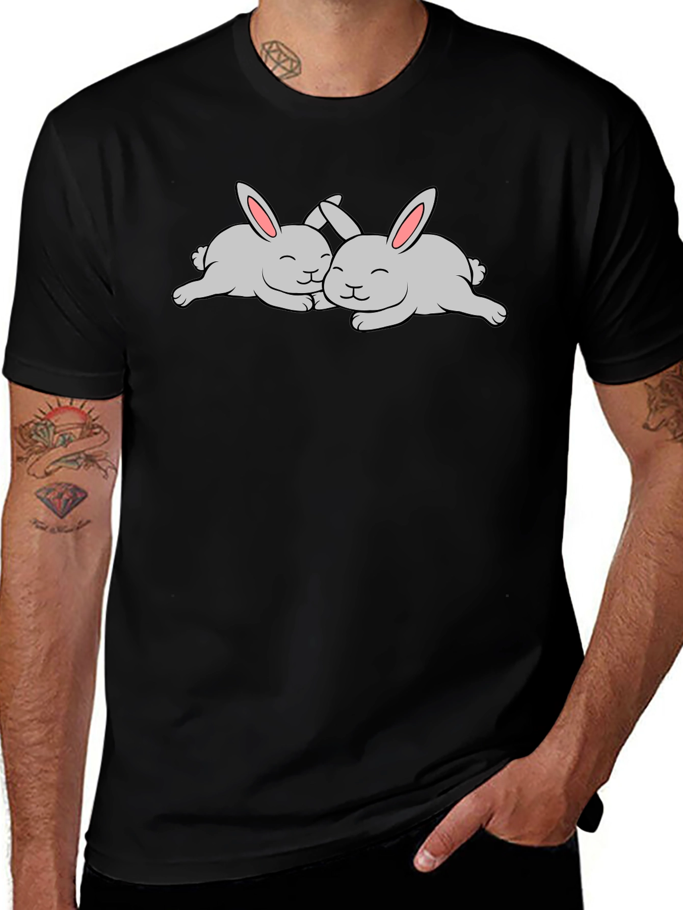 Cute Rabbits T-Shirt - Black Cotton Tee
