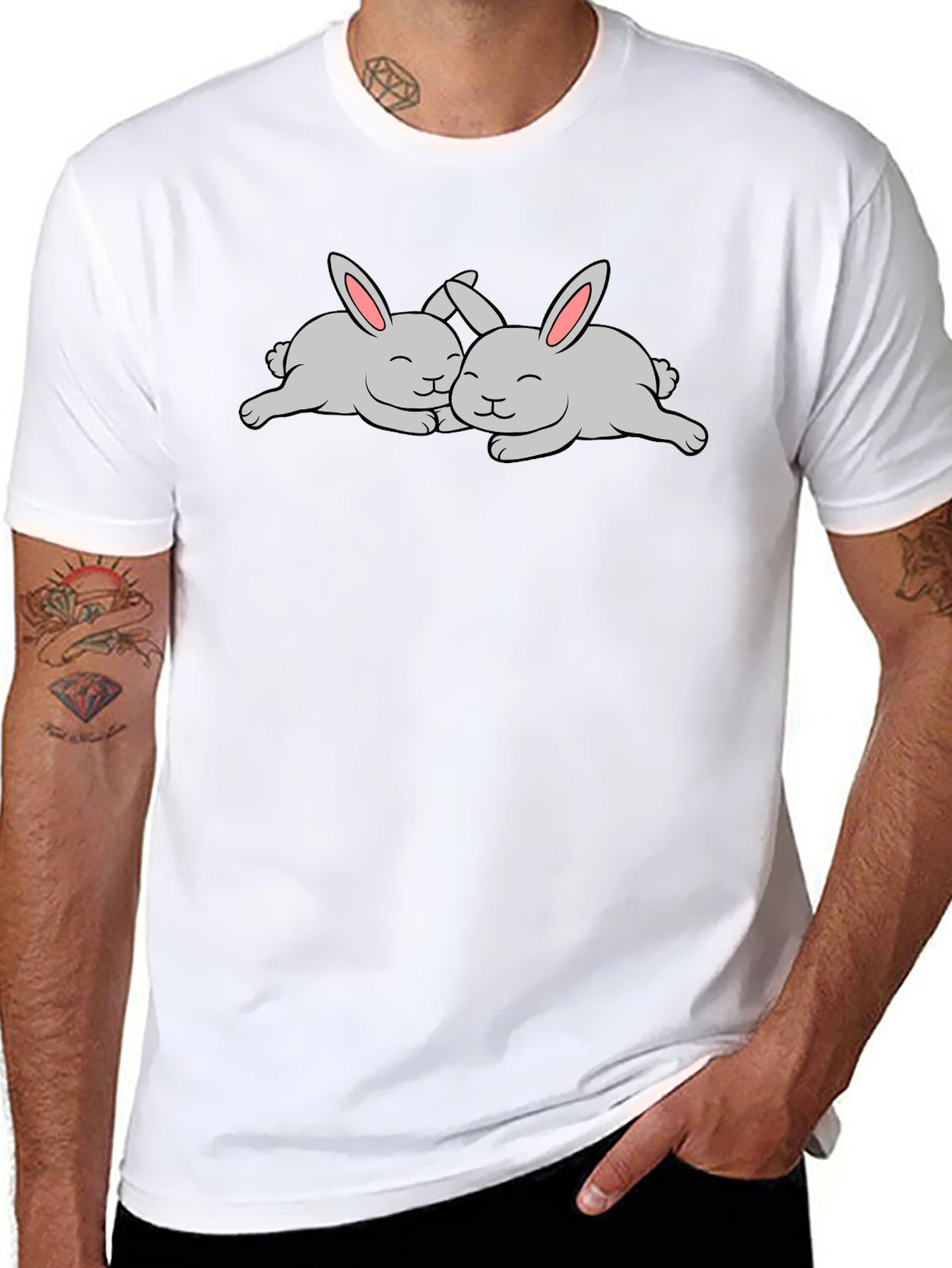Cute Rabbits T-Shirt - Black Cotton Tee
