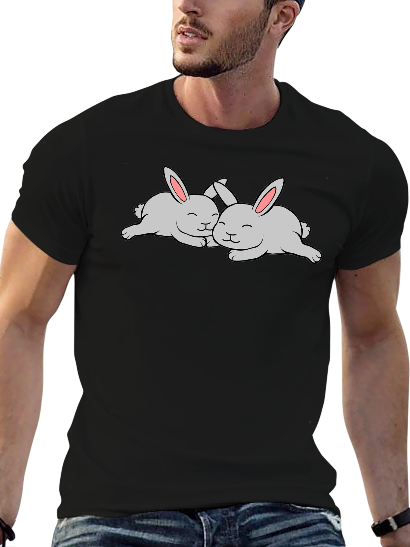 Cute Rabbits T-Shirt - Black Cotton Tee