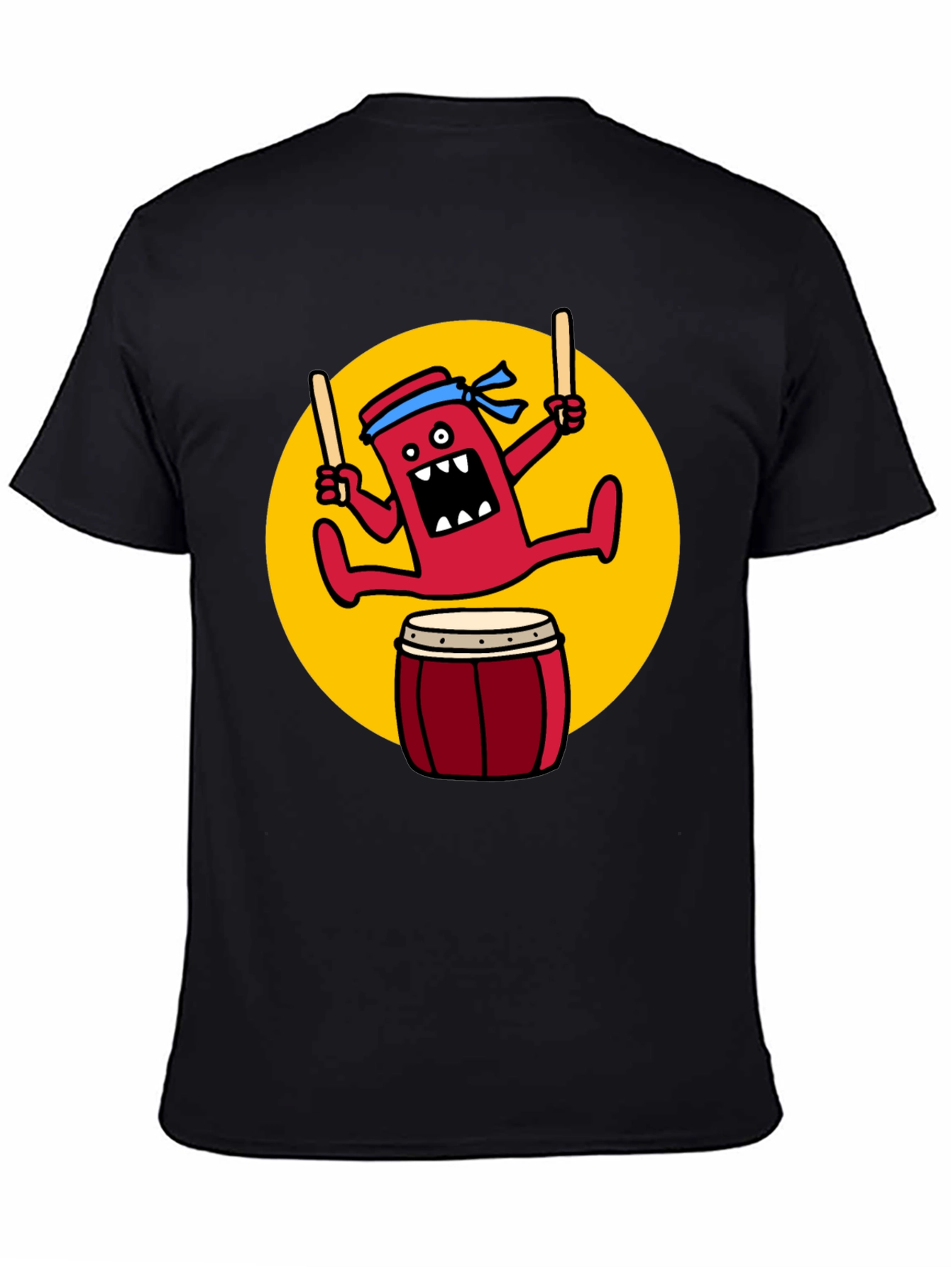 Drumming Monster Graphic Tee - Black Cotton Blend