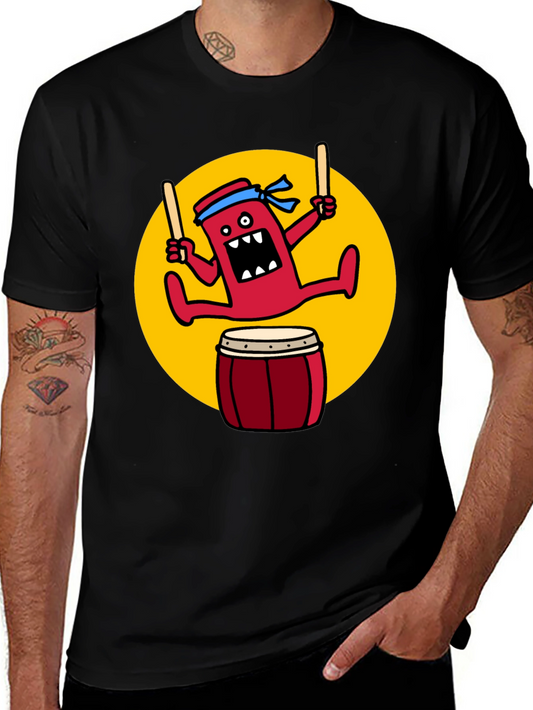 Drumming Monster Graphic Tee - Black Cotton Blend
