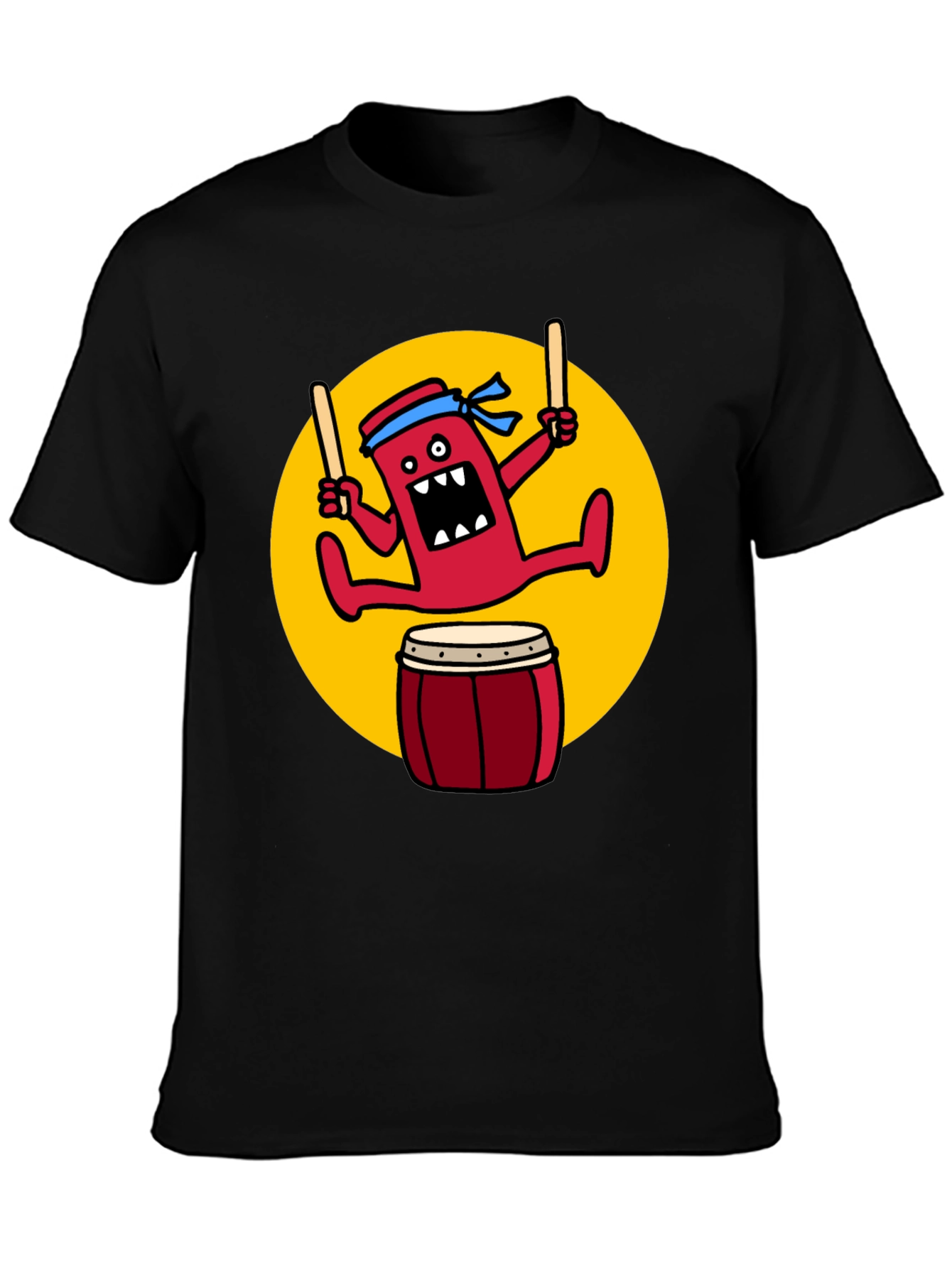 Drumming Monster Graphic Tee - Black Cotton Blend