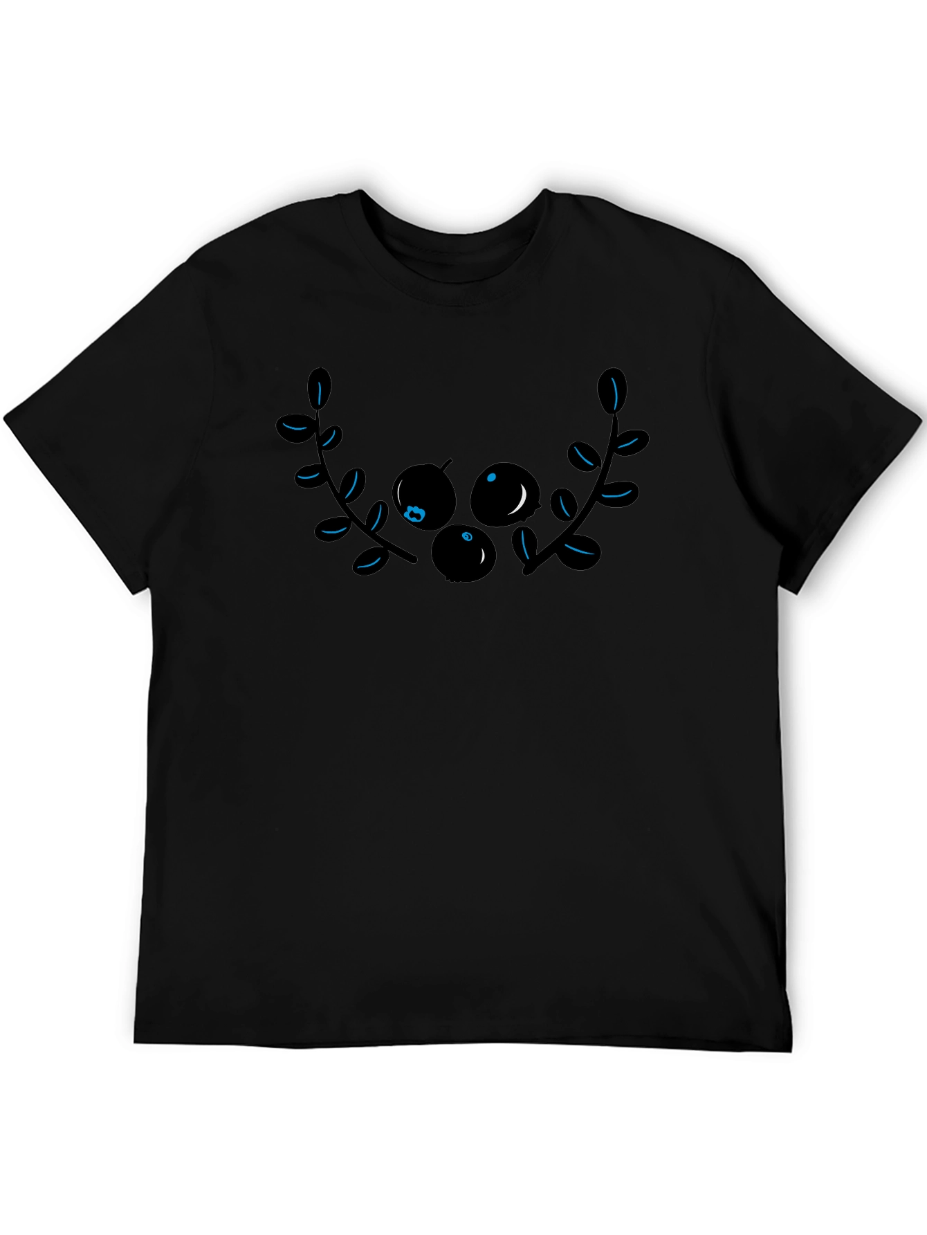 Black Graphic Tee with Berry Branch Design