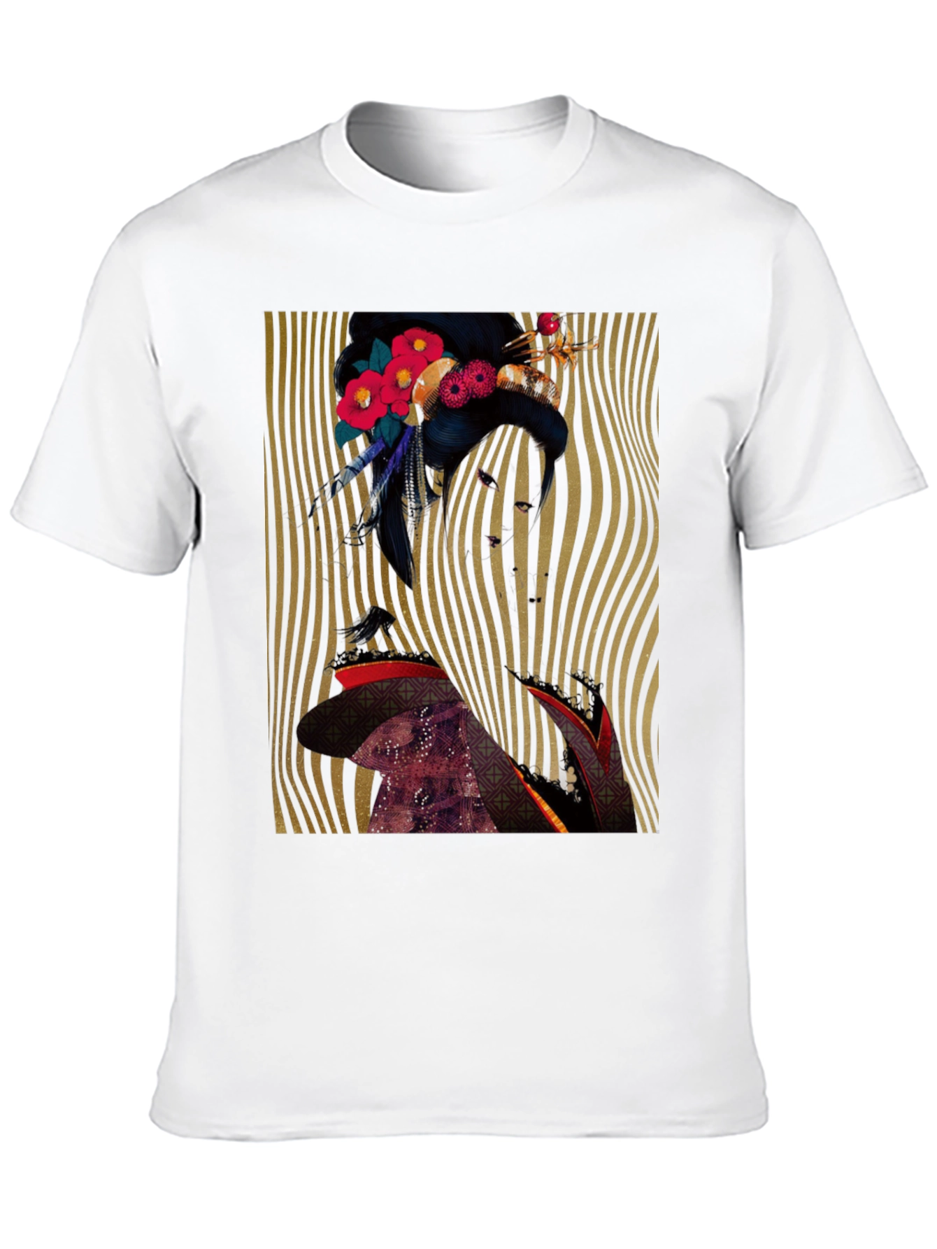 Floral Geisha Graphic Print Black T-Shirt