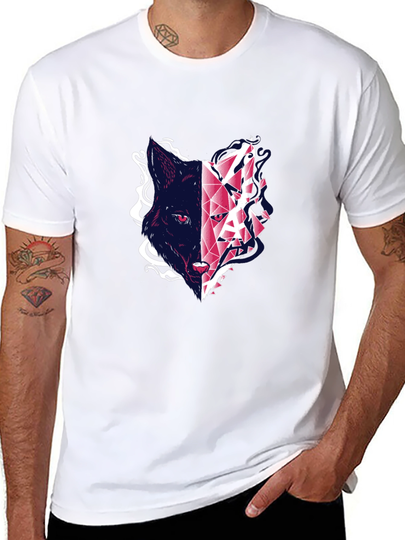 Abstract Wolf Graphic Tee - Modern Black T-Shirt