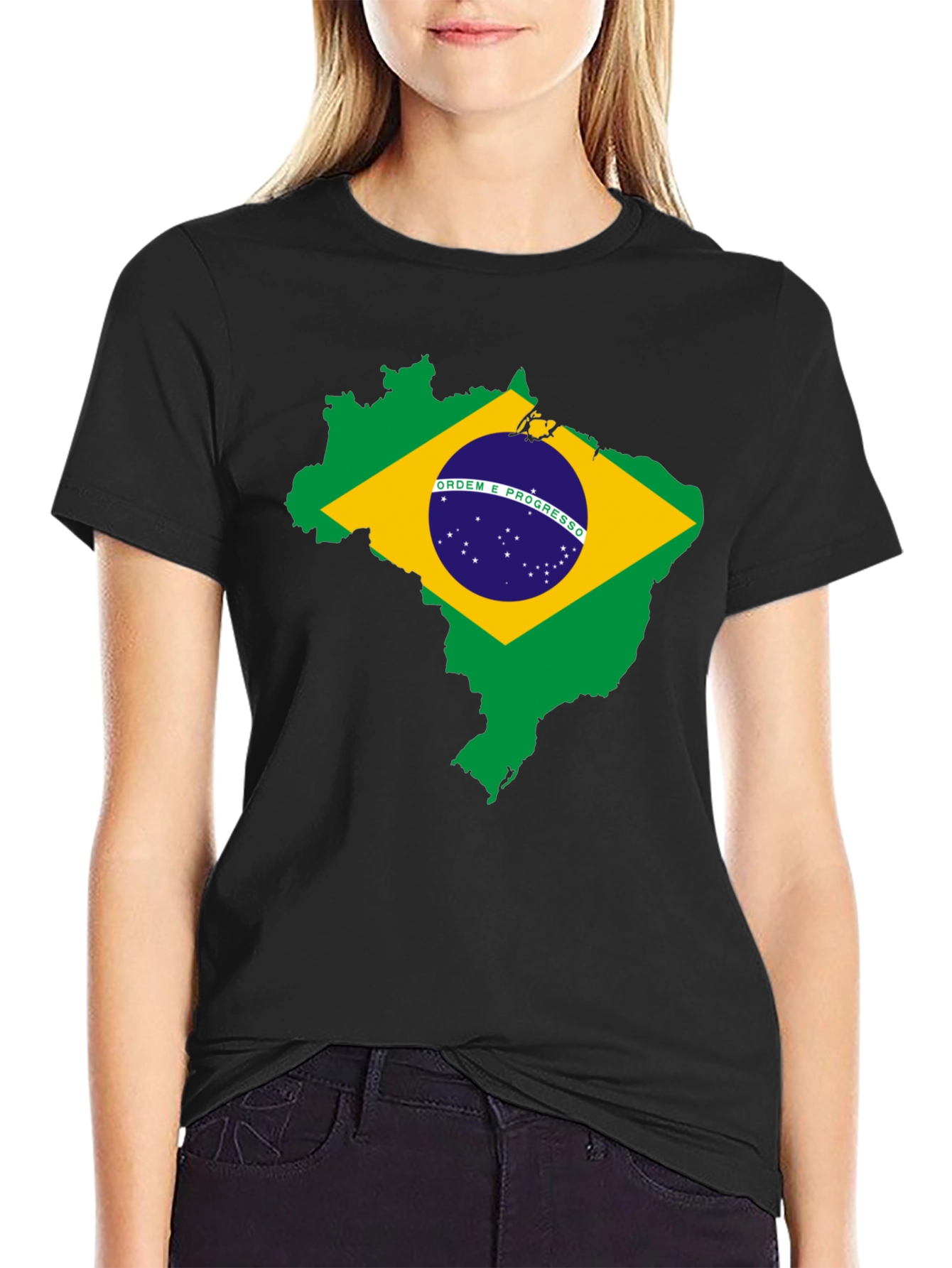 Brazil Flag Map T-Shirt - Black Cotton Tee