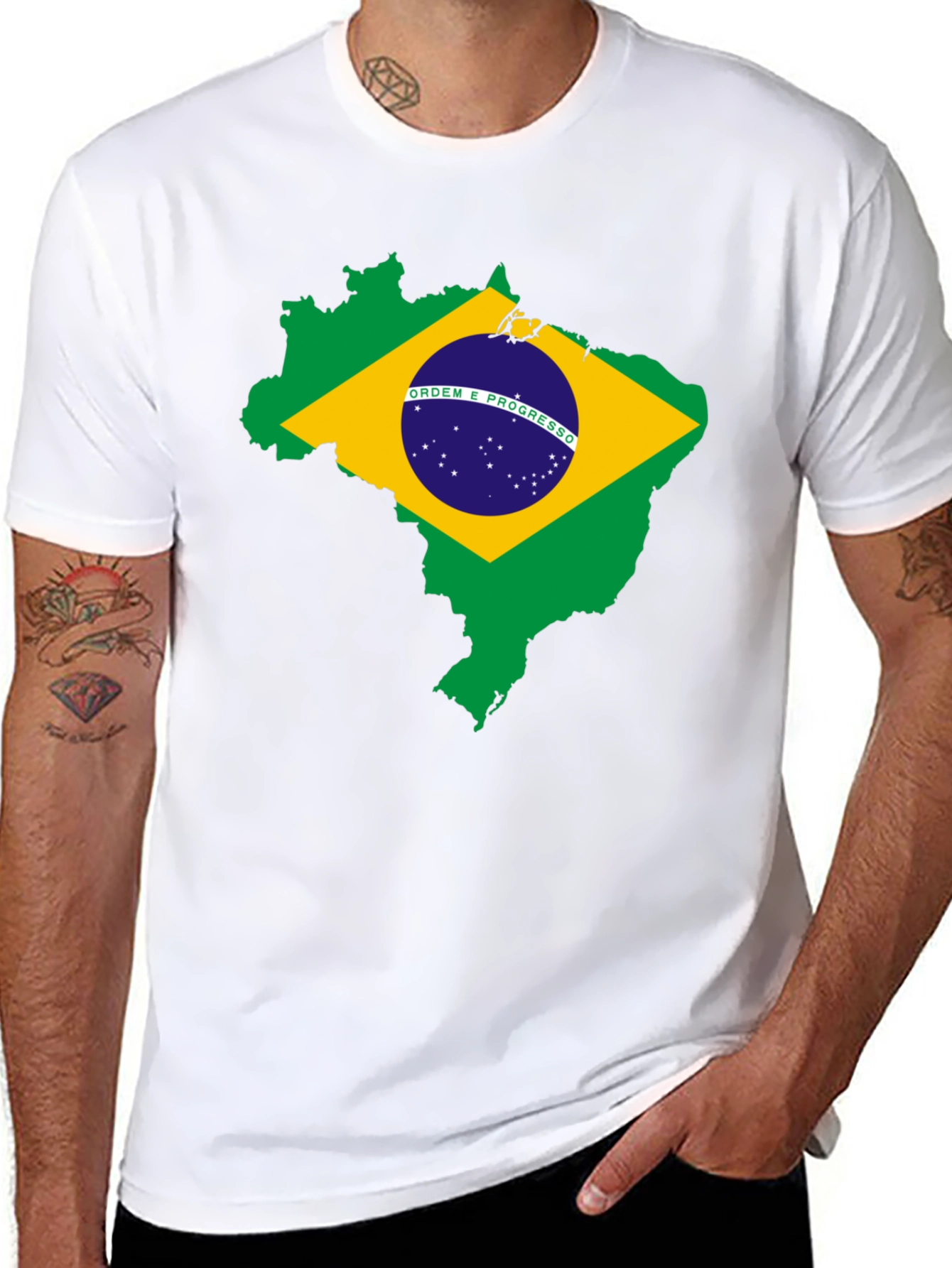 Brazil Flag Map T-Shirt - Black Cotton Tee