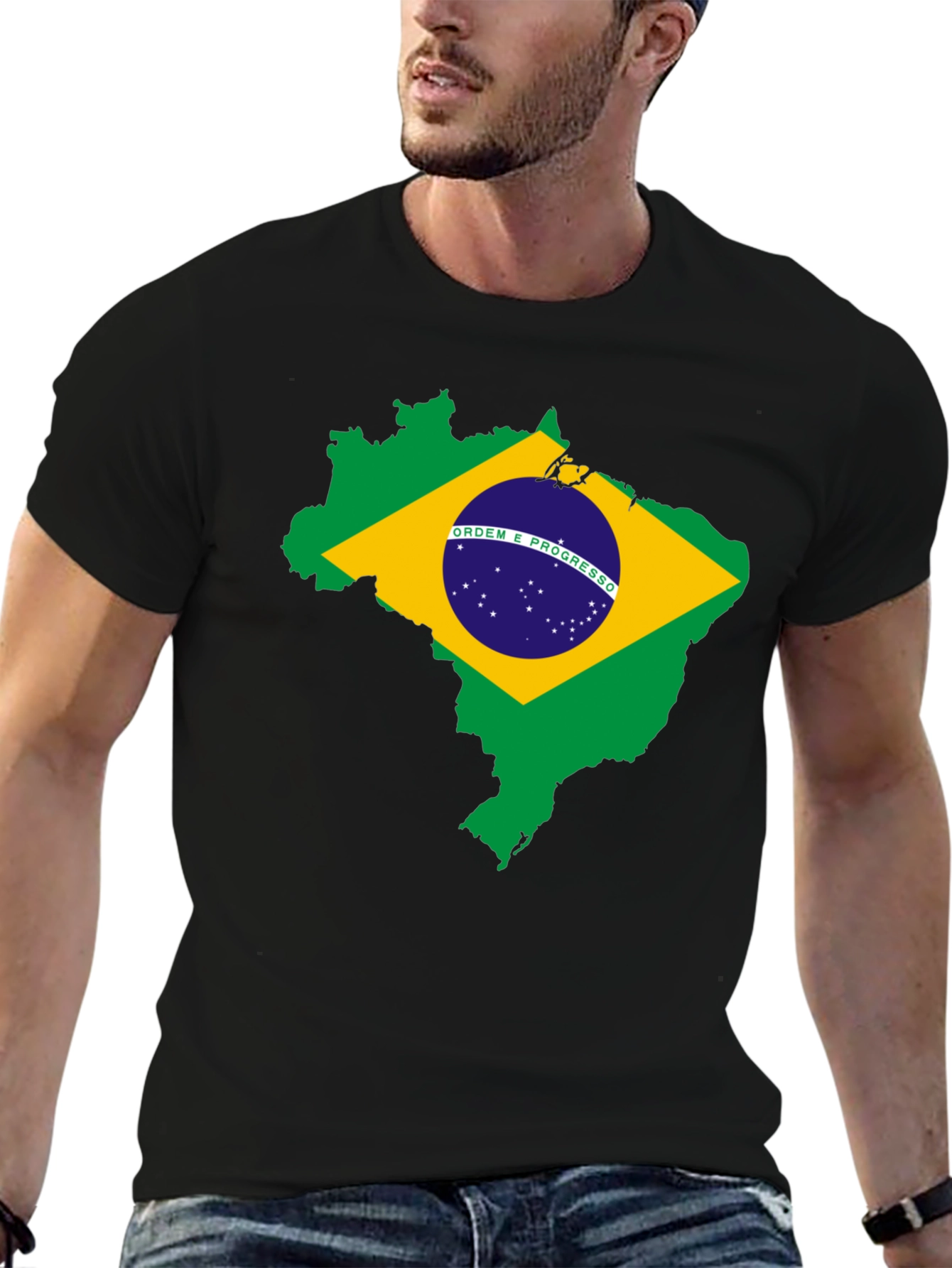 Brazil Flag Map T-Shirt - Black Cotton Tee