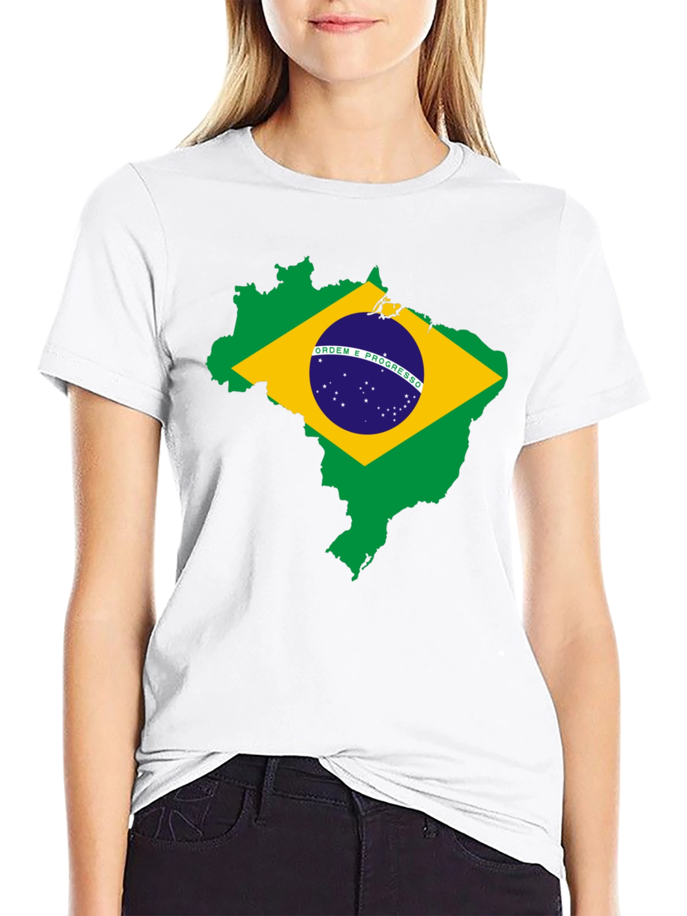 Brazil Flag Map T-Shirt - Black Cotton Tee