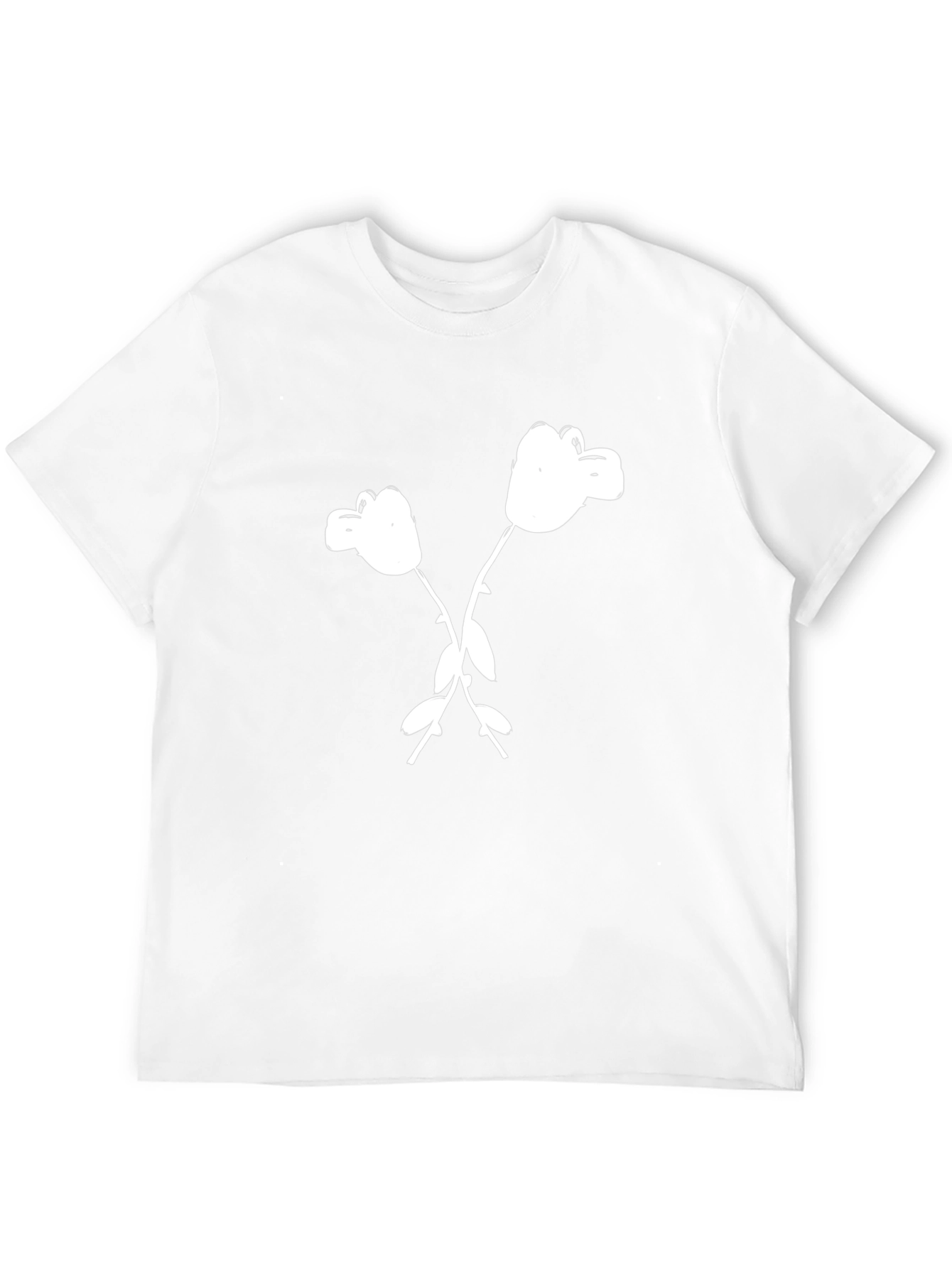 Black T-Shirt with White Cartoon Flower Graphic