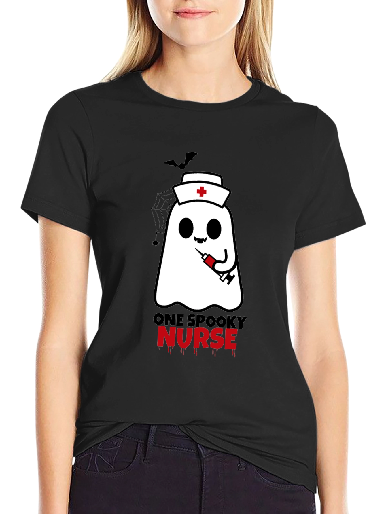 Spooky Nurse Halloween T-Shirt - Ghost with Syringe