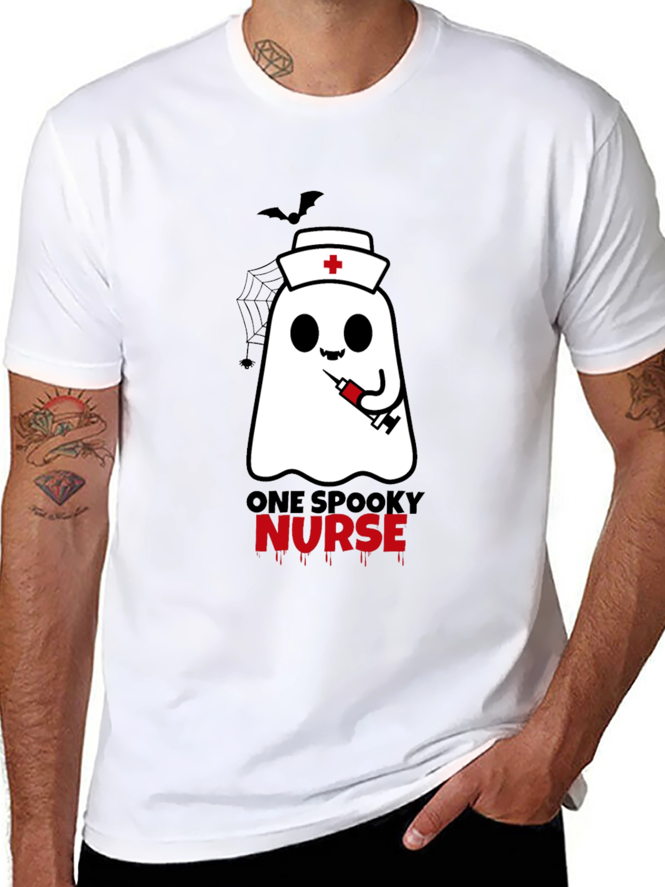 Spooky Nurse Halloween T-Shirt - Ghost with Syringe