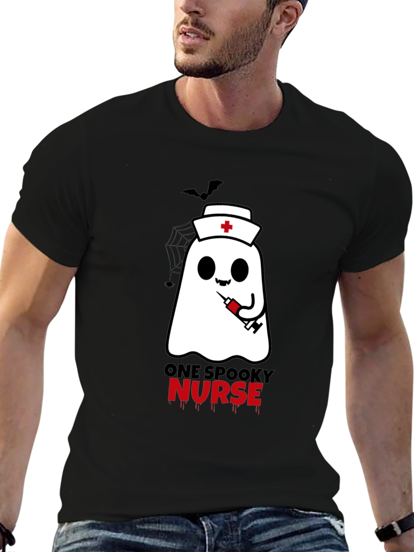Spooky Nurse Halloween T-Shirt - Ghost with Syringe