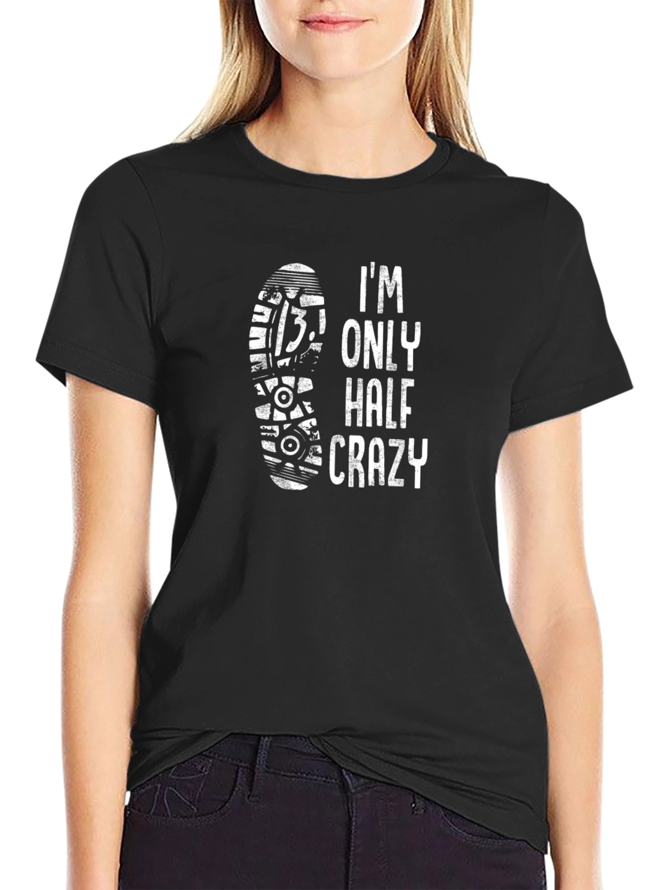 Half Crazy Running Shoe Print Black T-Shirt