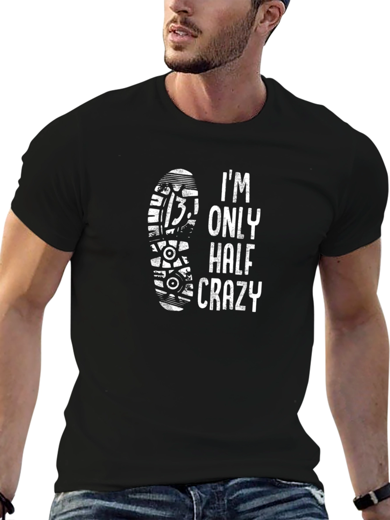 Half Crazy Running Shoe Print Black T-Shirt