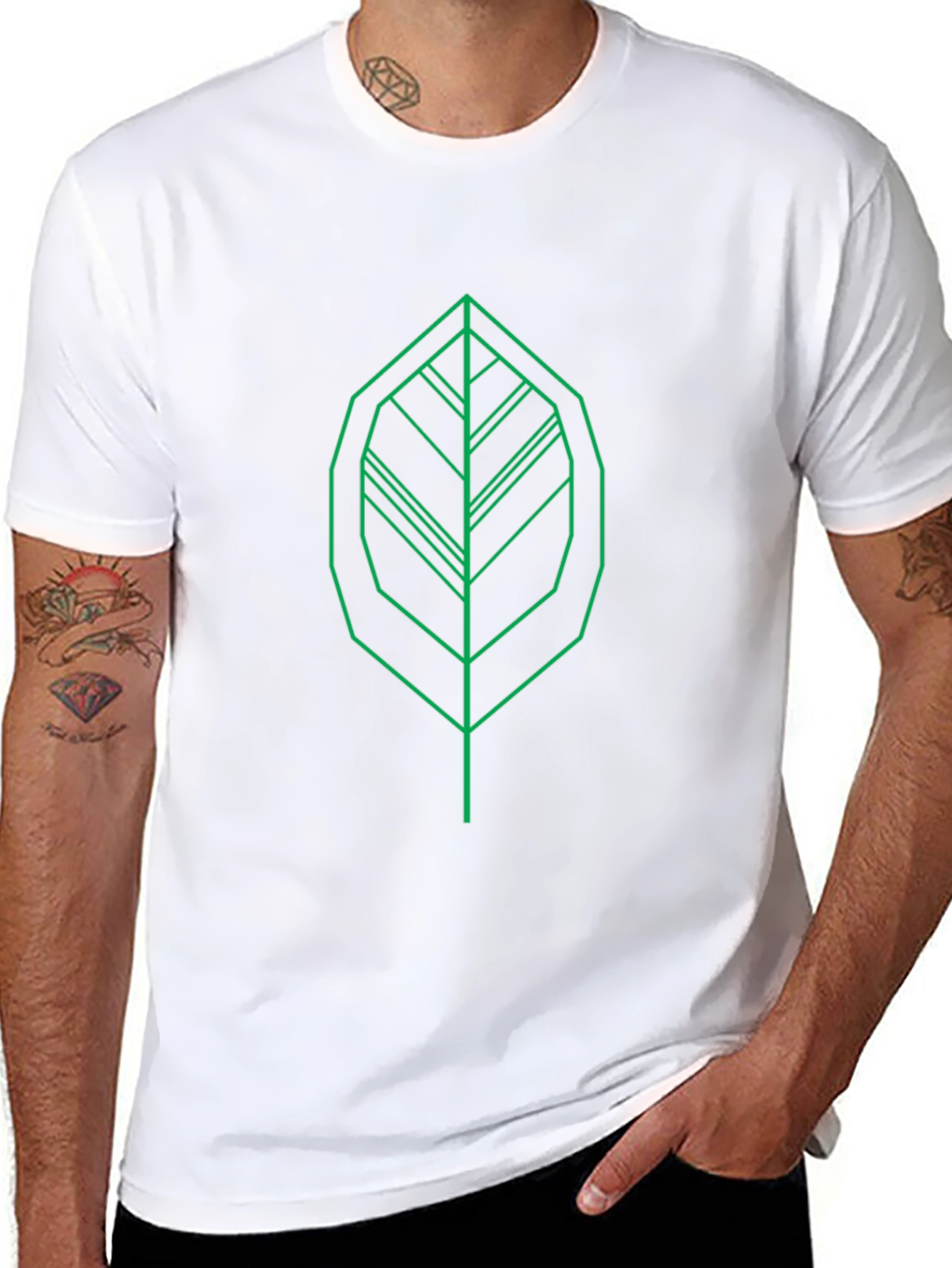 Geometric Leaf Graphic Tee - Modern Green Print