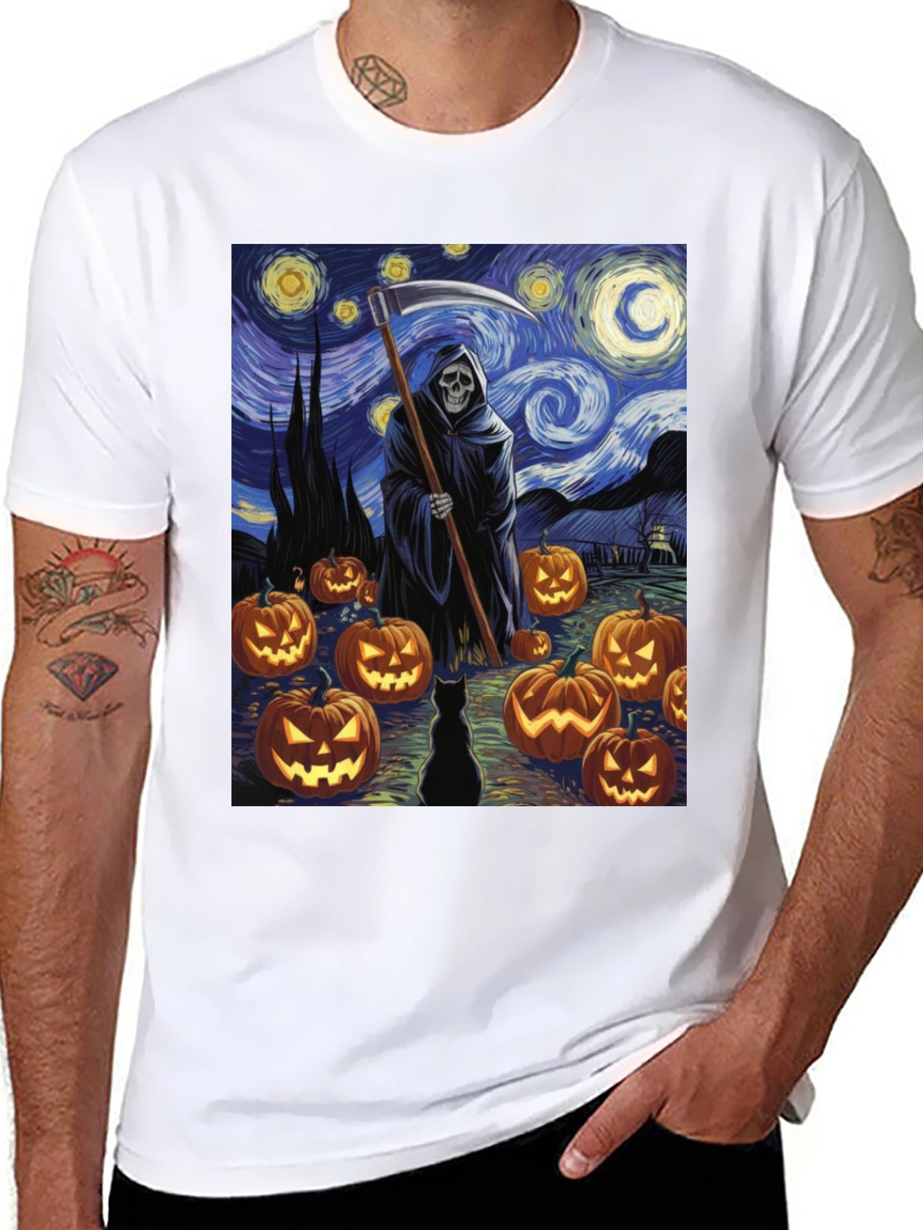 Starry Night Reaper Halloween T-Shirt