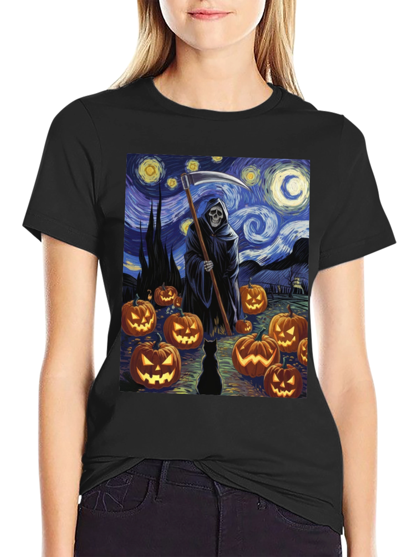 Starry Night Reaper Halloween T-Shirt