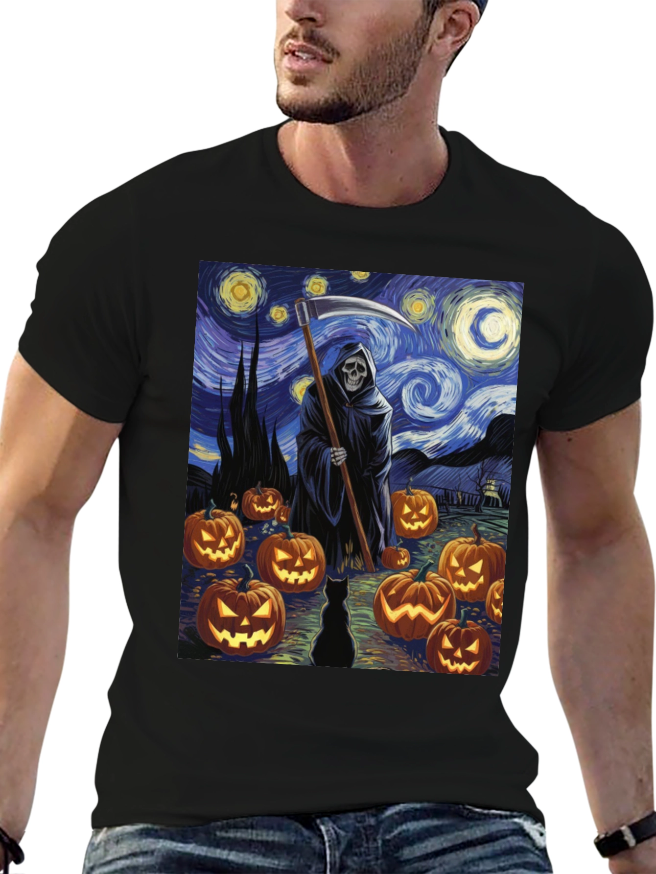 Starry Night Reaper Halloween T-Shirt