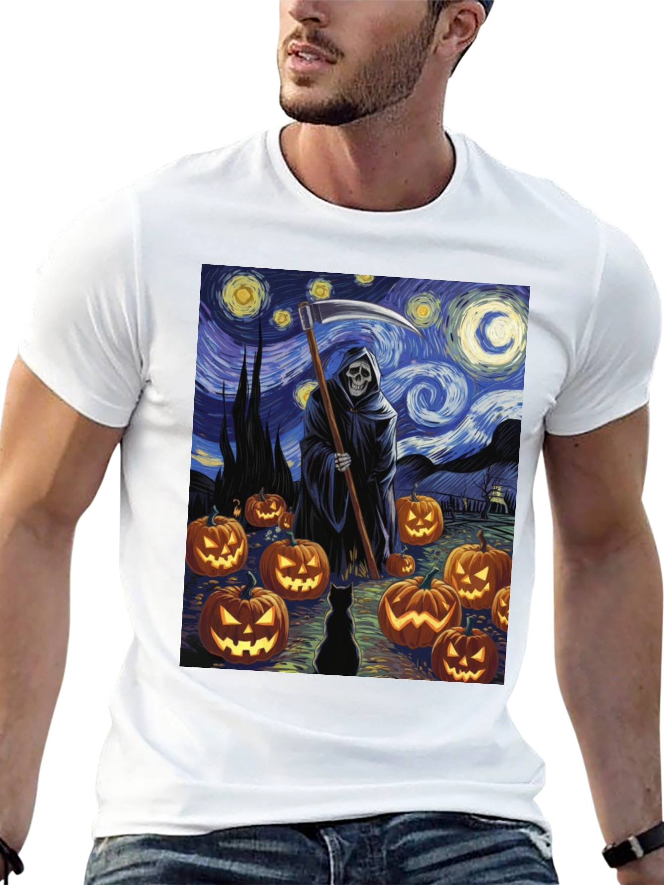 Starry Night Reaper Halloween T-Shirt