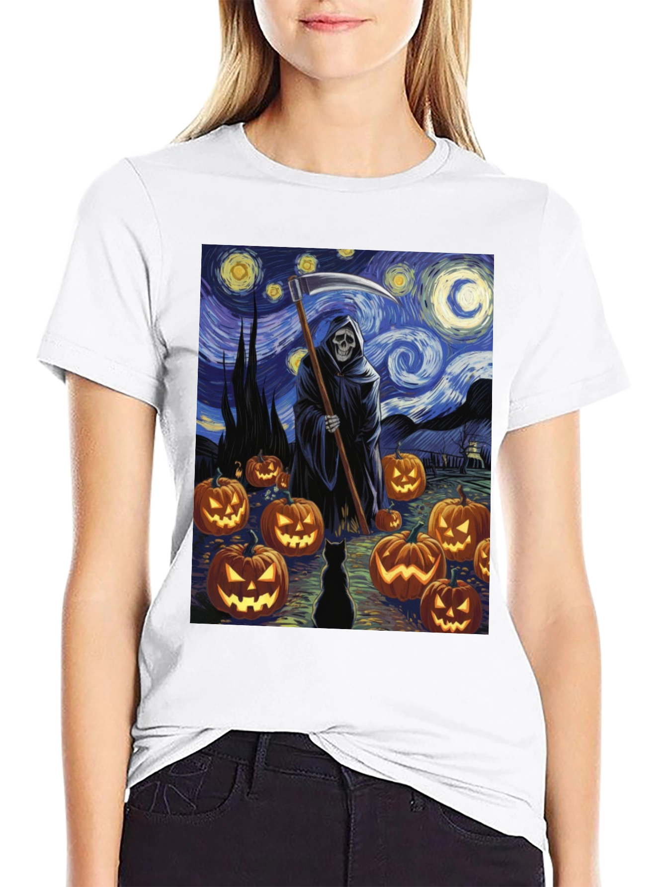 Starry Night Reaper Halloween T-Shirt