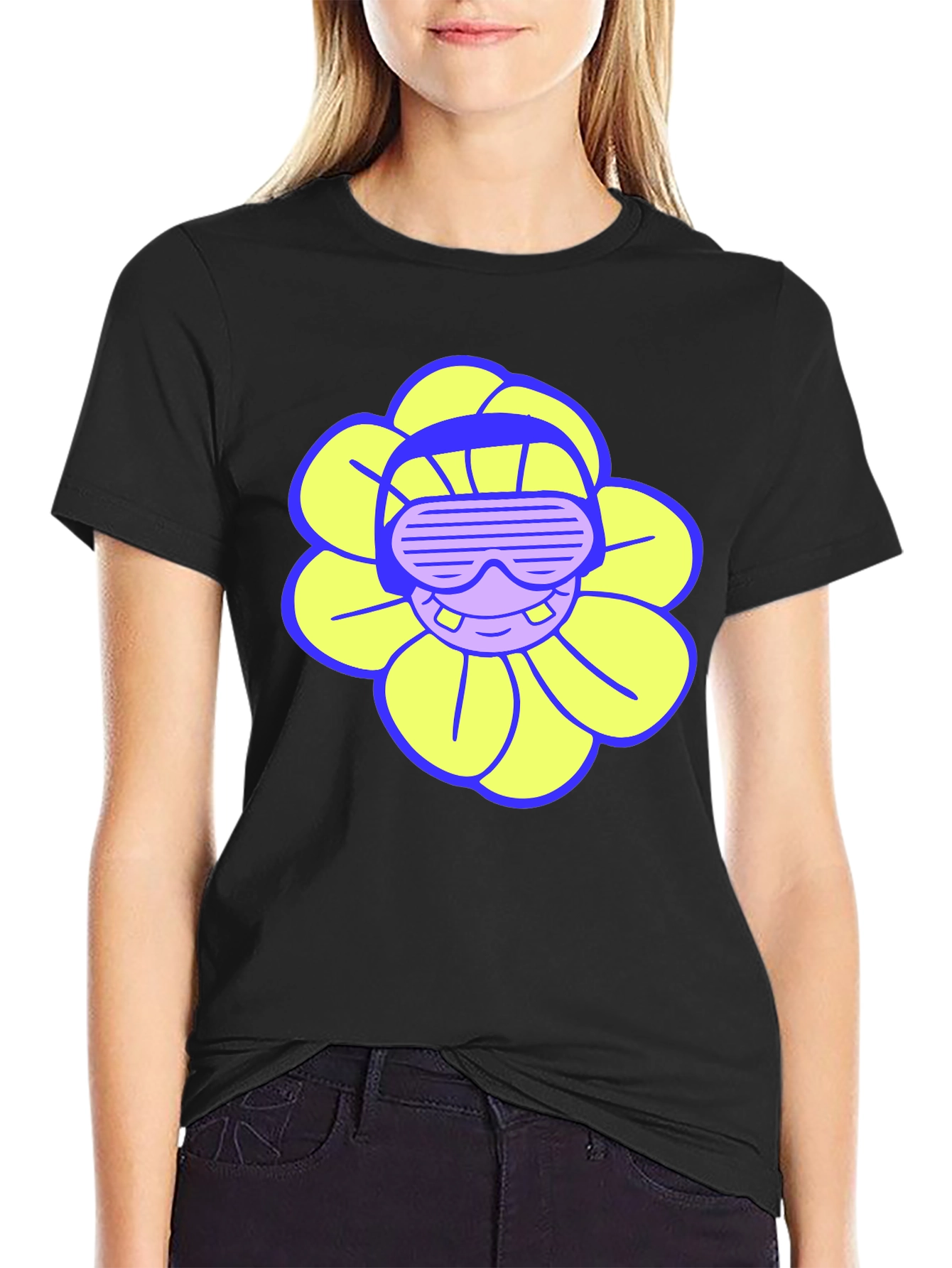 Cool Flower Tee - Black Cotton T-Shirt