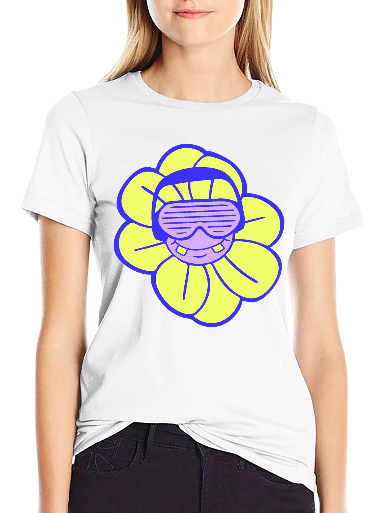 Cool Flower Tee - Black Cotton T-Shirt