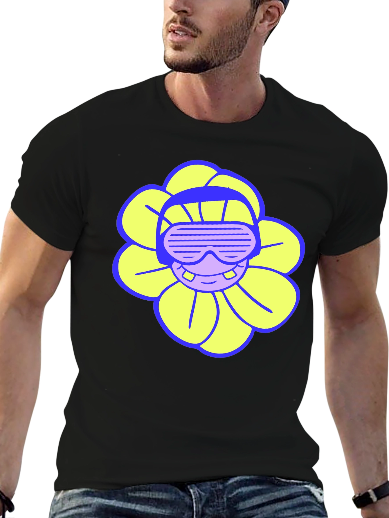 Cool Flower Tee - Black Cotton T-Shirt