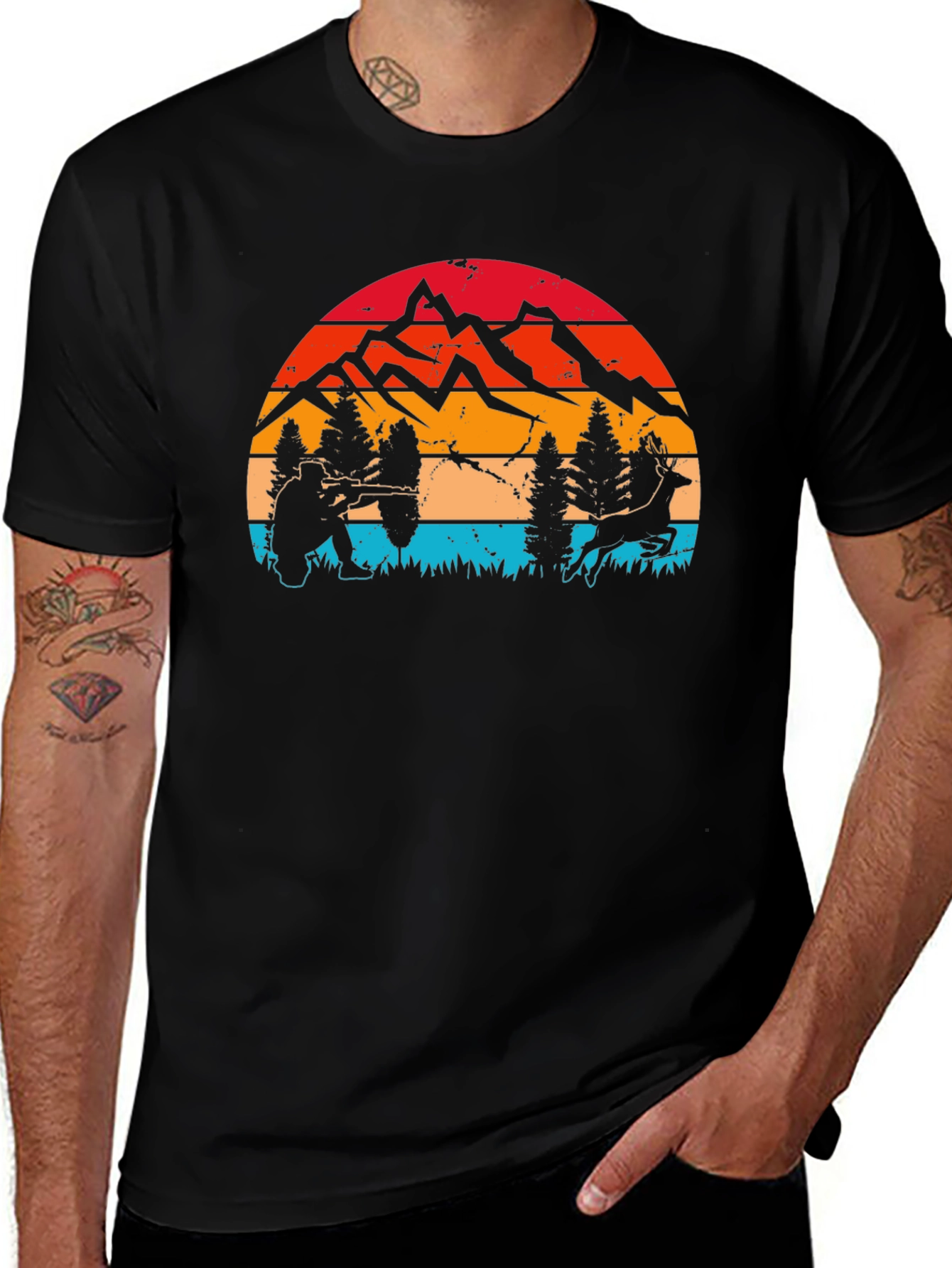 Hunter & Deer Graphic Tee - Retro Style