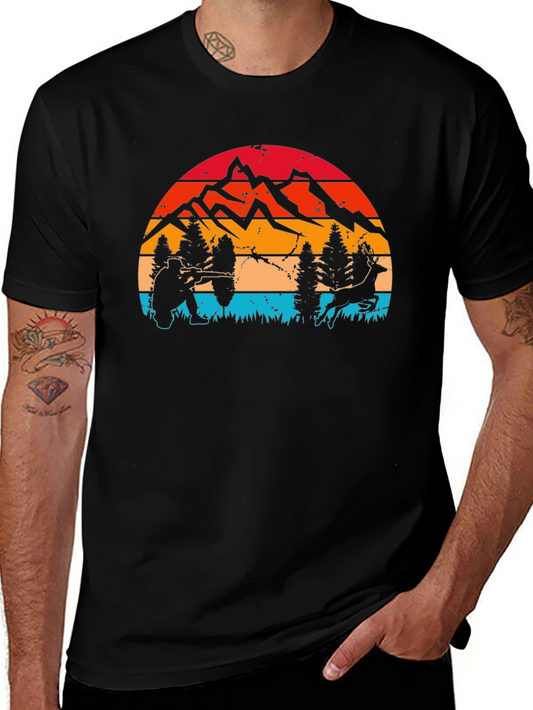 Hunter & Deer Graphic Tee - Retro Style