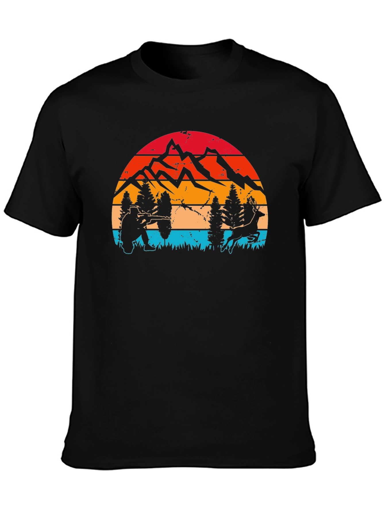 Hunter & Deer Graphic Tee - Retro Style
