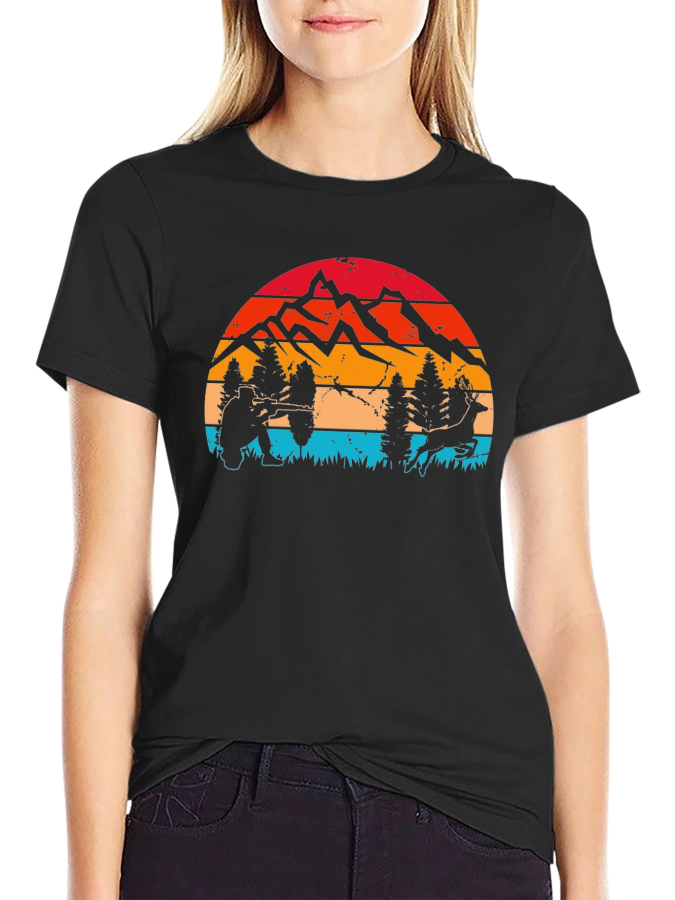Hunter & Deer Graphic Tee - Retro Style