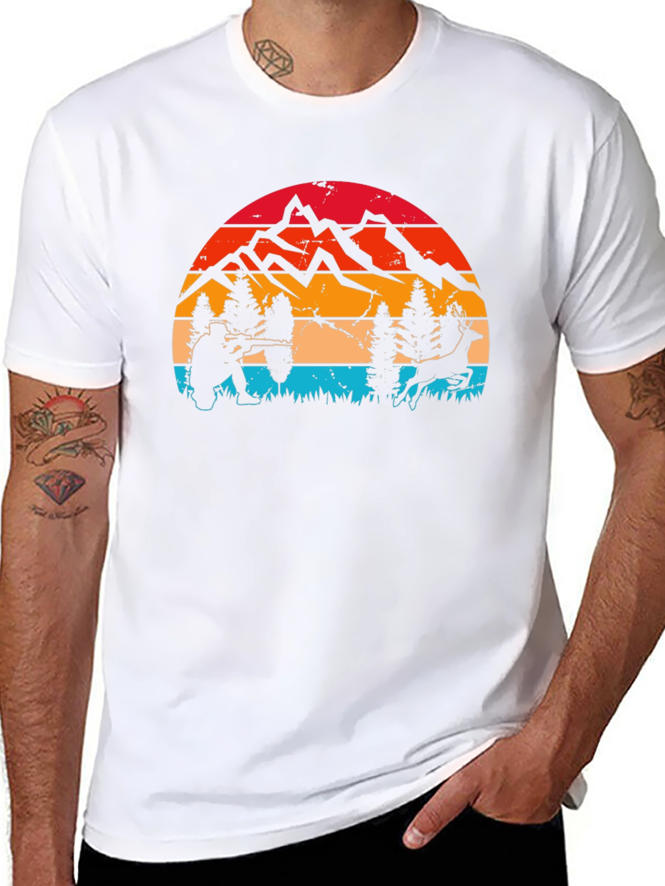 Hunter & Deer Graphic Tee - Retro Style