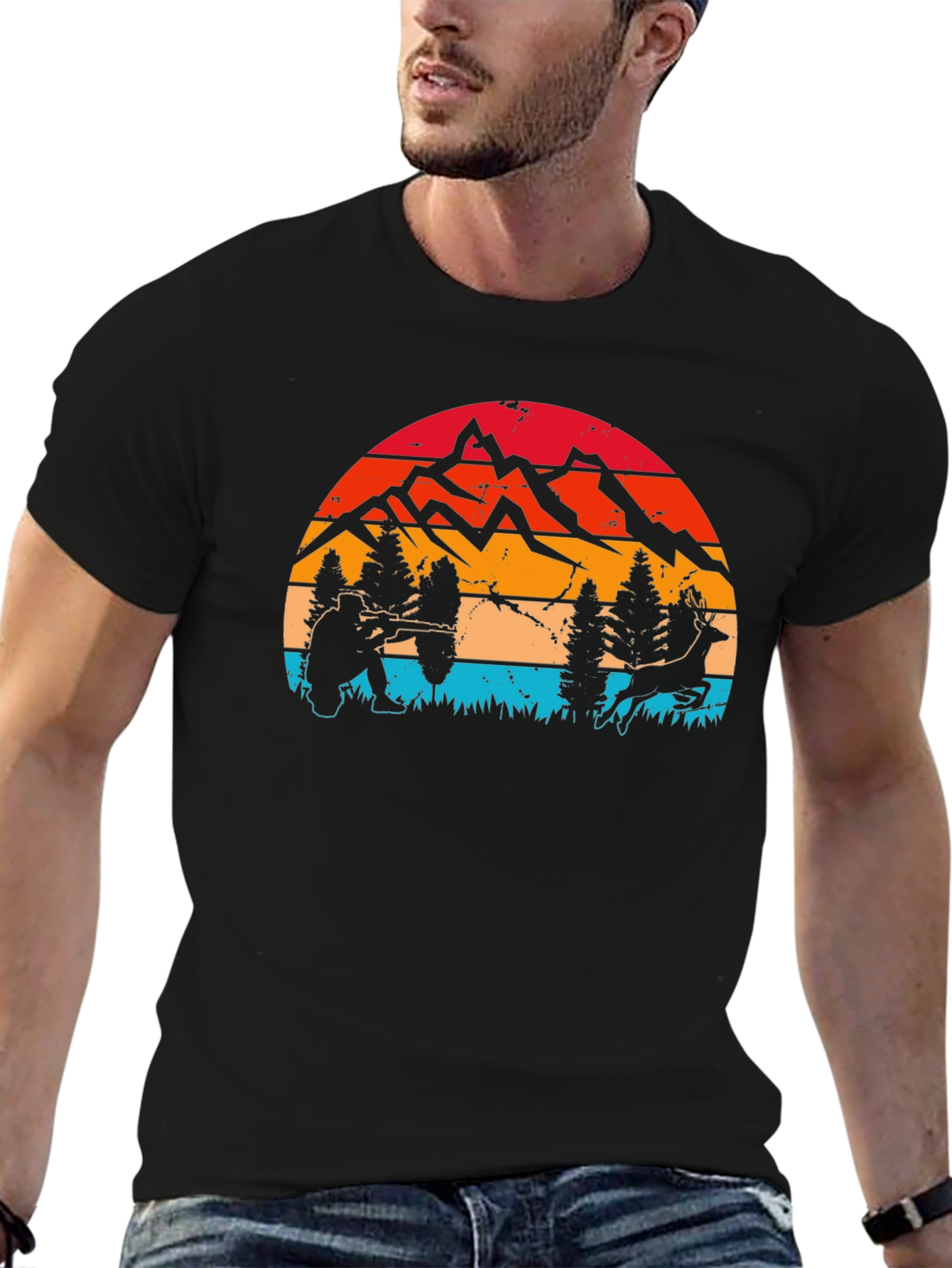 Hunter & Deer Graphic Tee - Retro Style